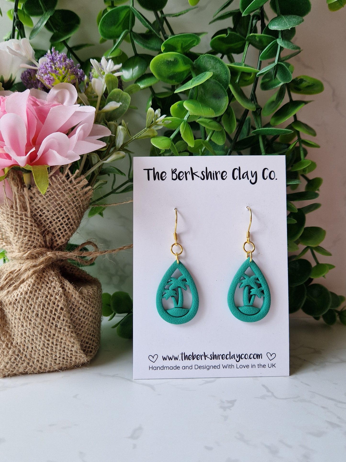 Green Palm Tree Dangle Earrings