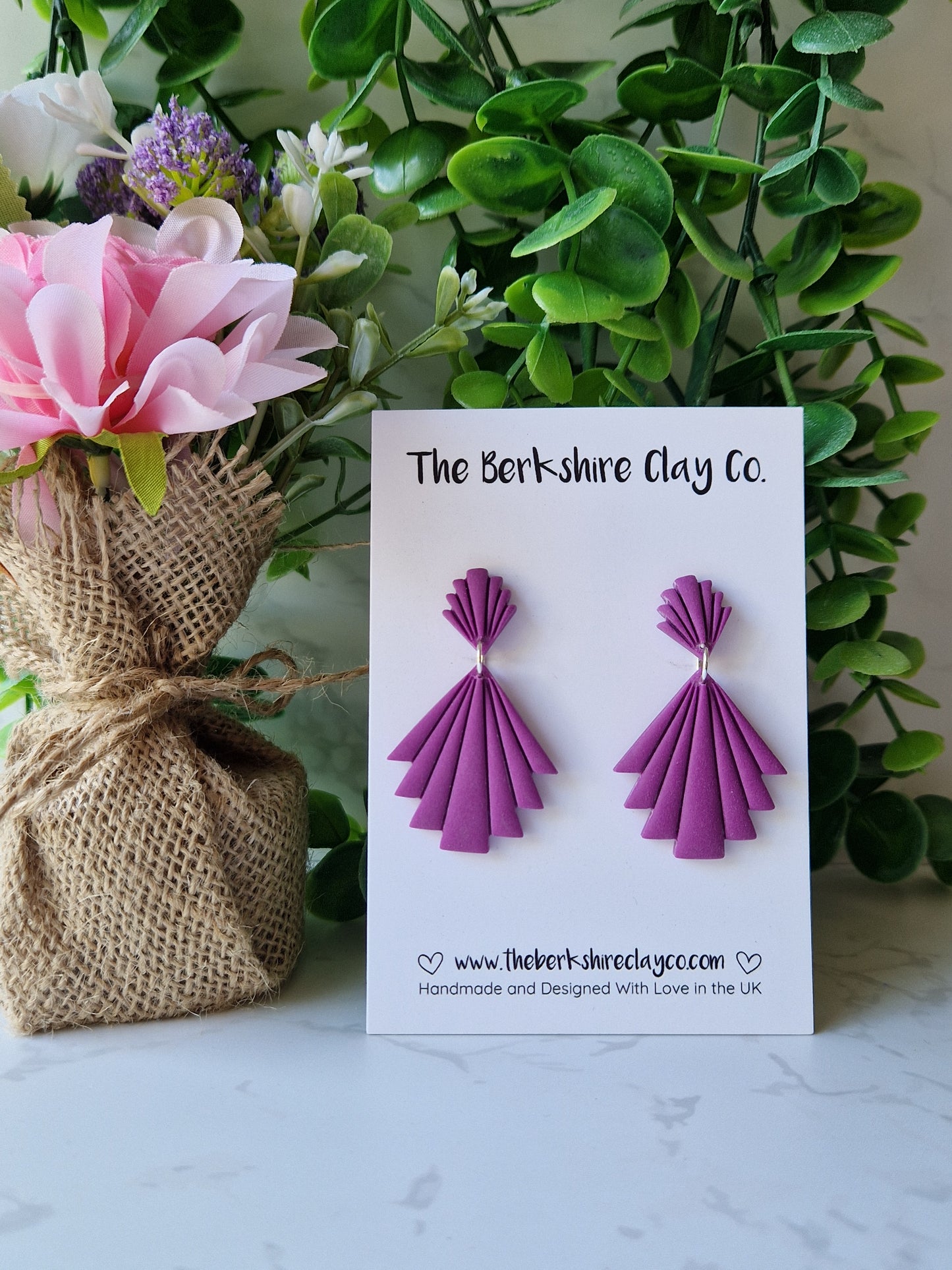 Purple Art Deco Stud Dangle Earrings