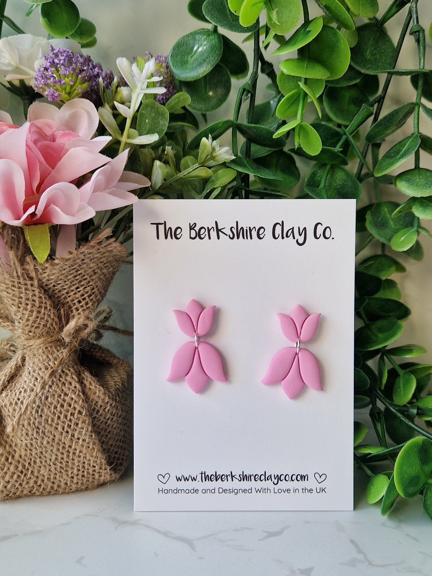 Pink Tulip Stud Dangle Earrings