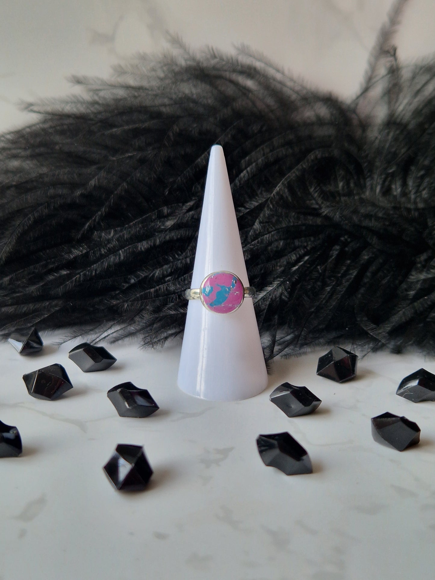 Blue, Pink and Silver Adjustable Ring