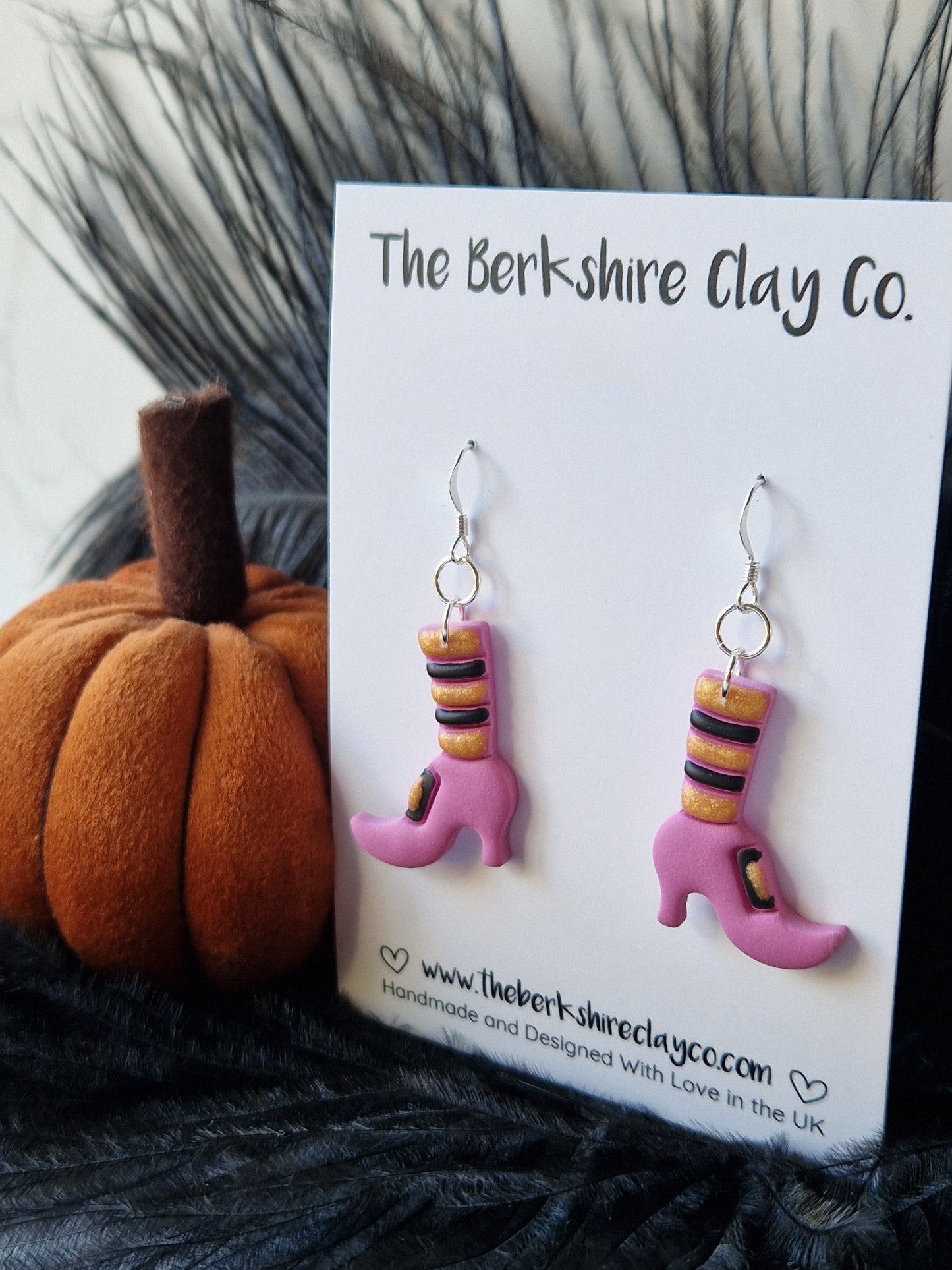 Pink Witches Boot Dangle Earrings