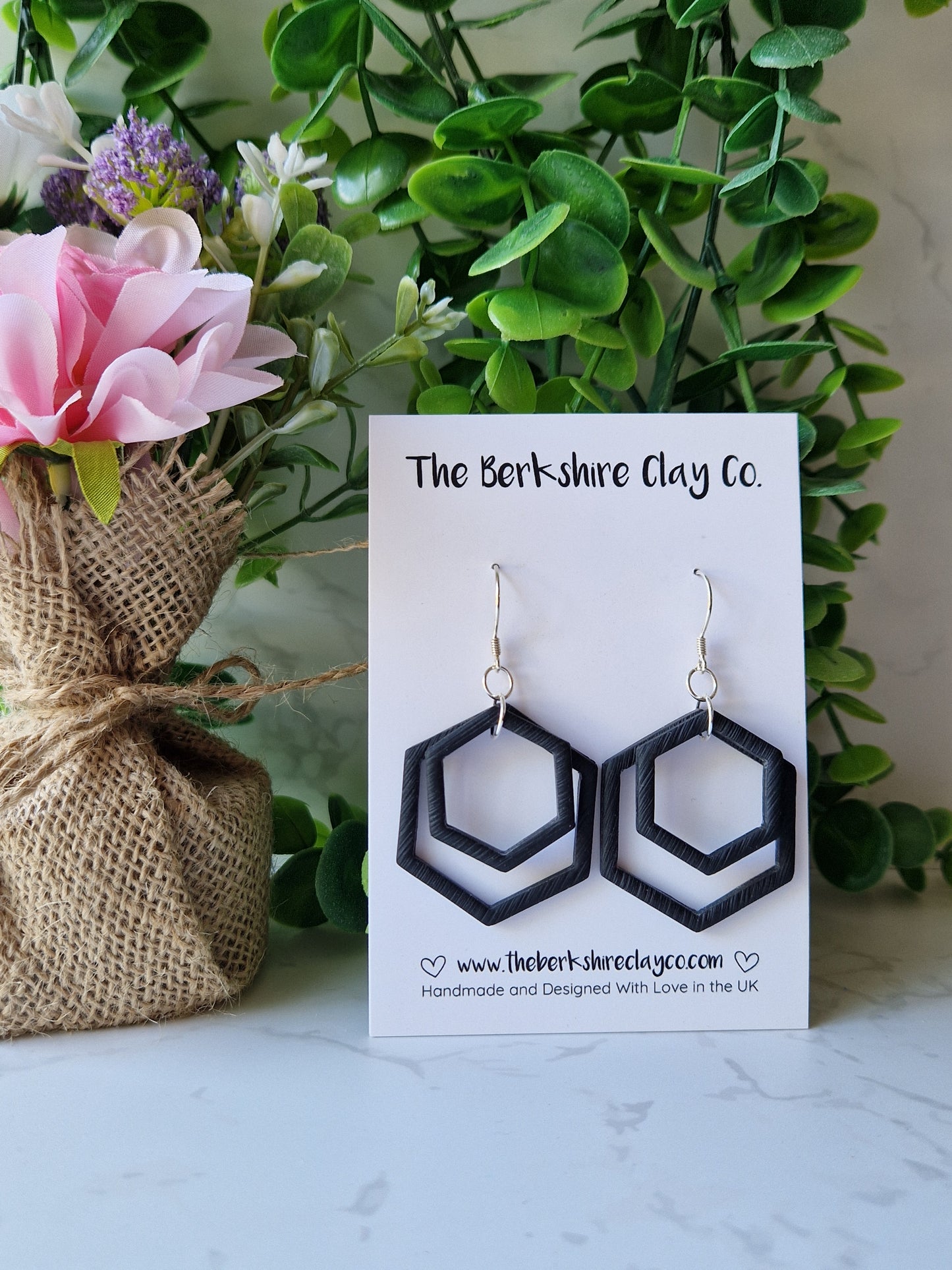Black Hexagonal Layered Dangle Earrings