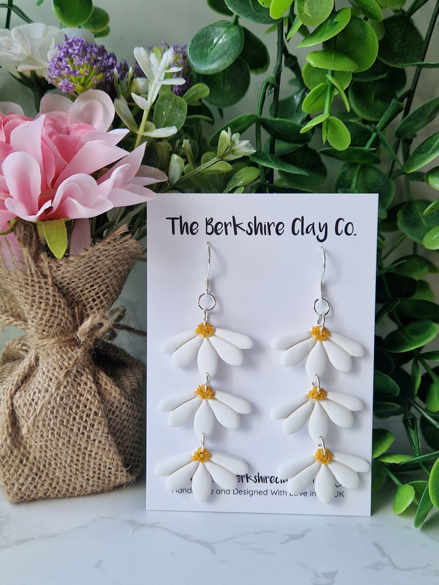 Half Daisy Triple Dangle Earrings