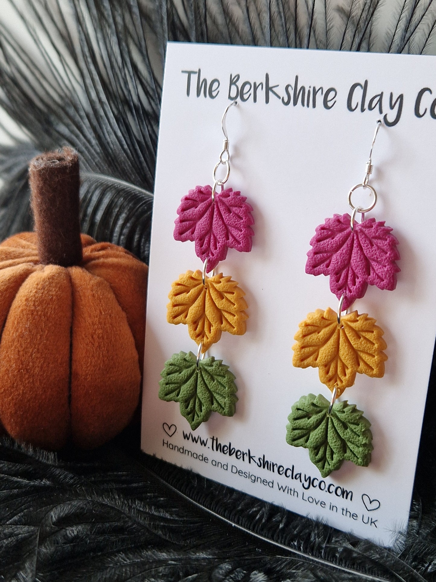 Turnip, Yellow, and Green Triple Maple Leaf Dangle Earrings