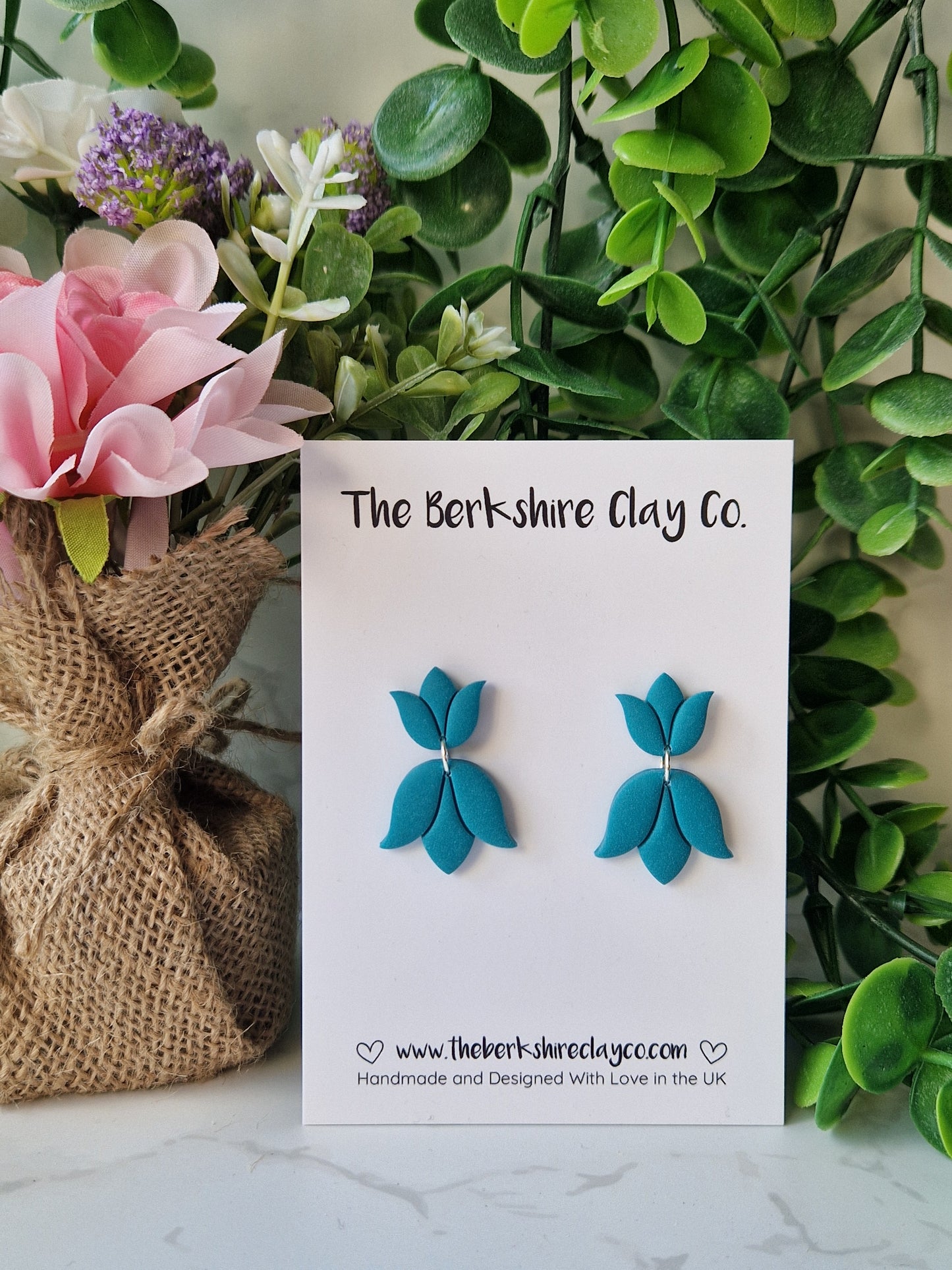 Teal Tulip Stud Dangle Earrings