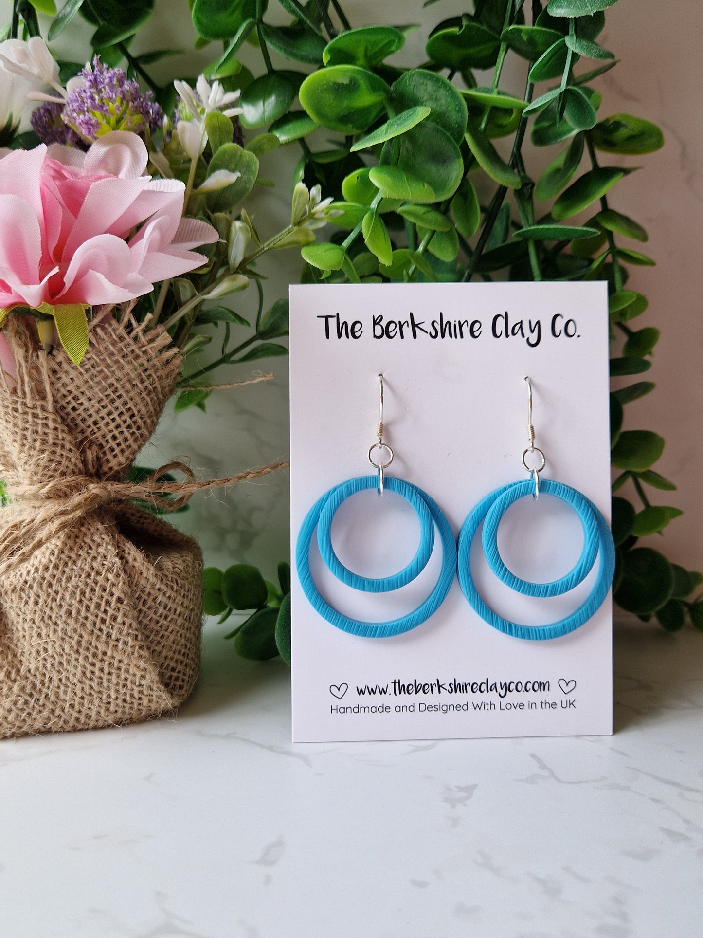 Blue Circle Layered Dangle Earrings