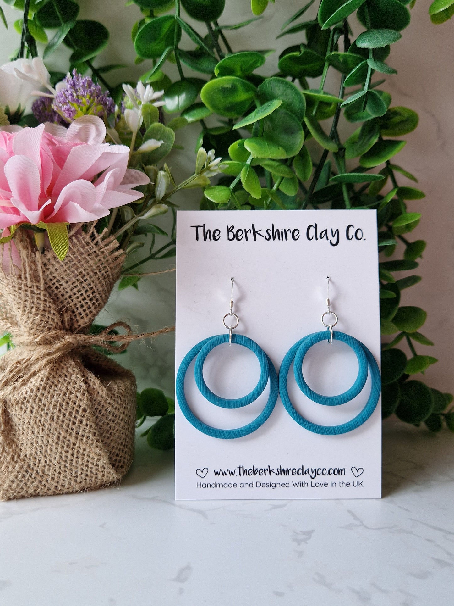 Turquoise Circle Layered Dangle Earrings