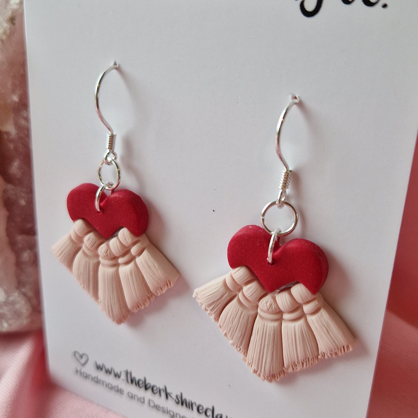 Pink & Red Macrame Inspired Heart Dangle Earrings