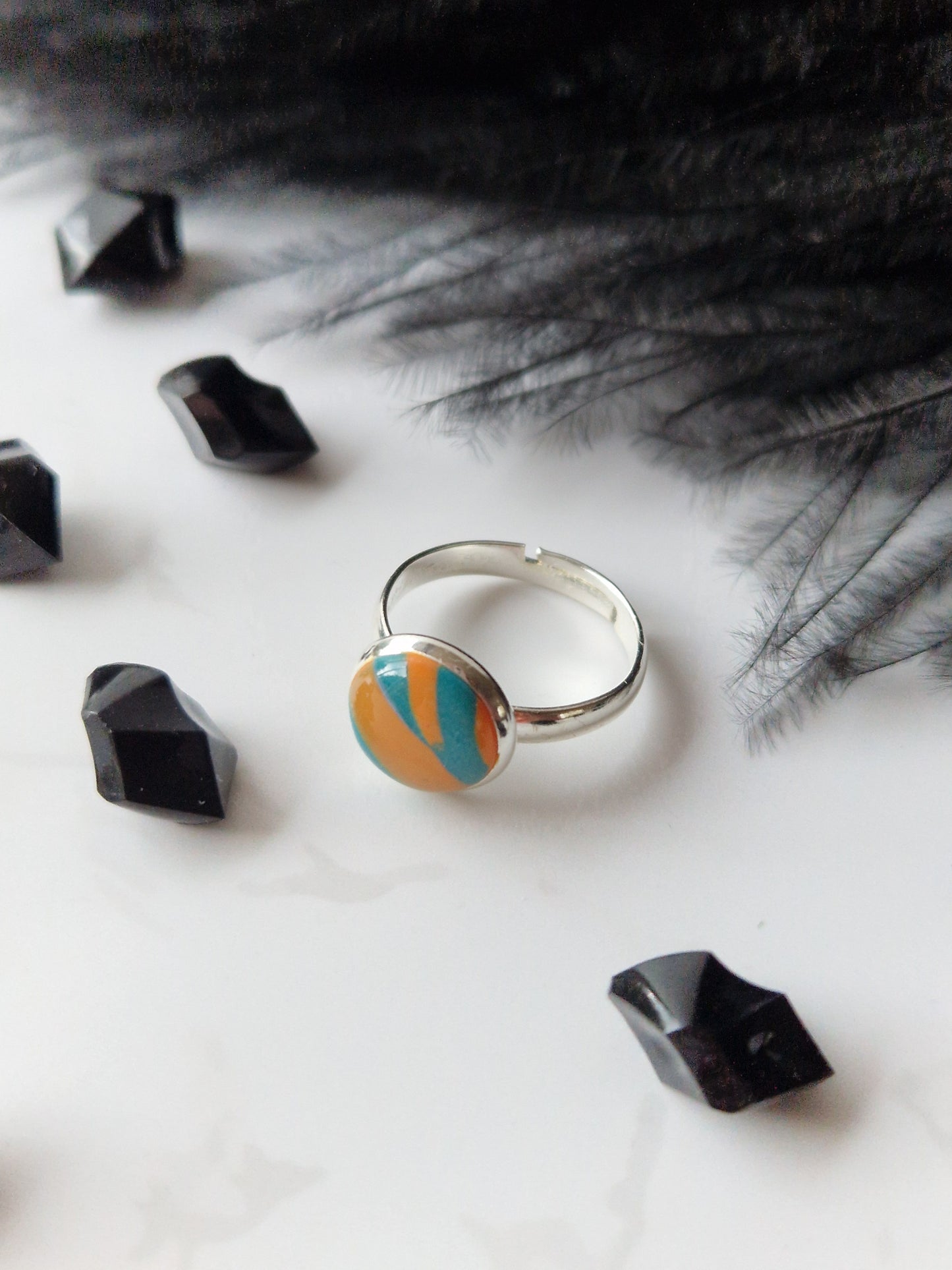 Orange and Turquoise Adjustable Ring