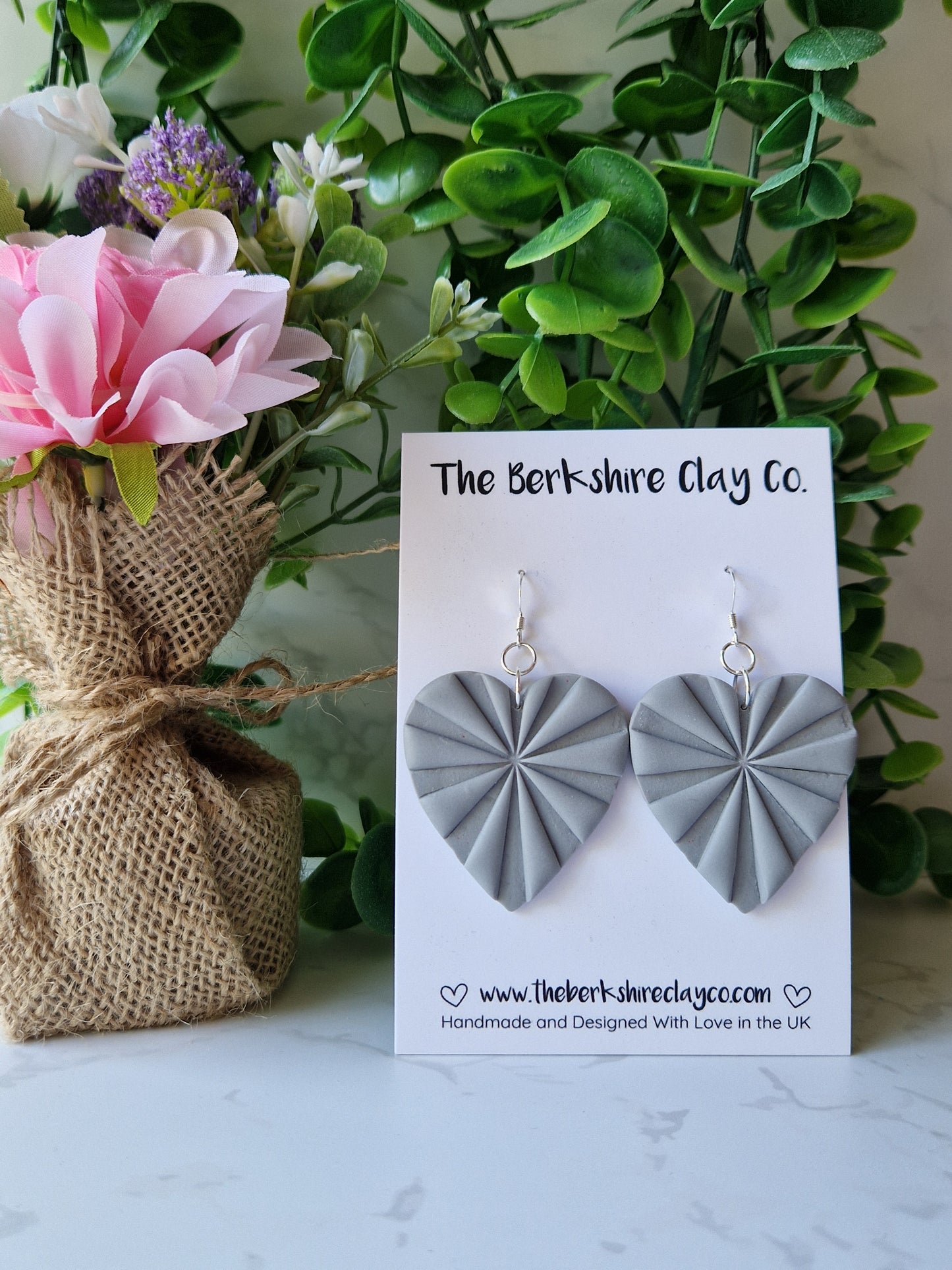 Grey Starburst Heart Dangle Earrings