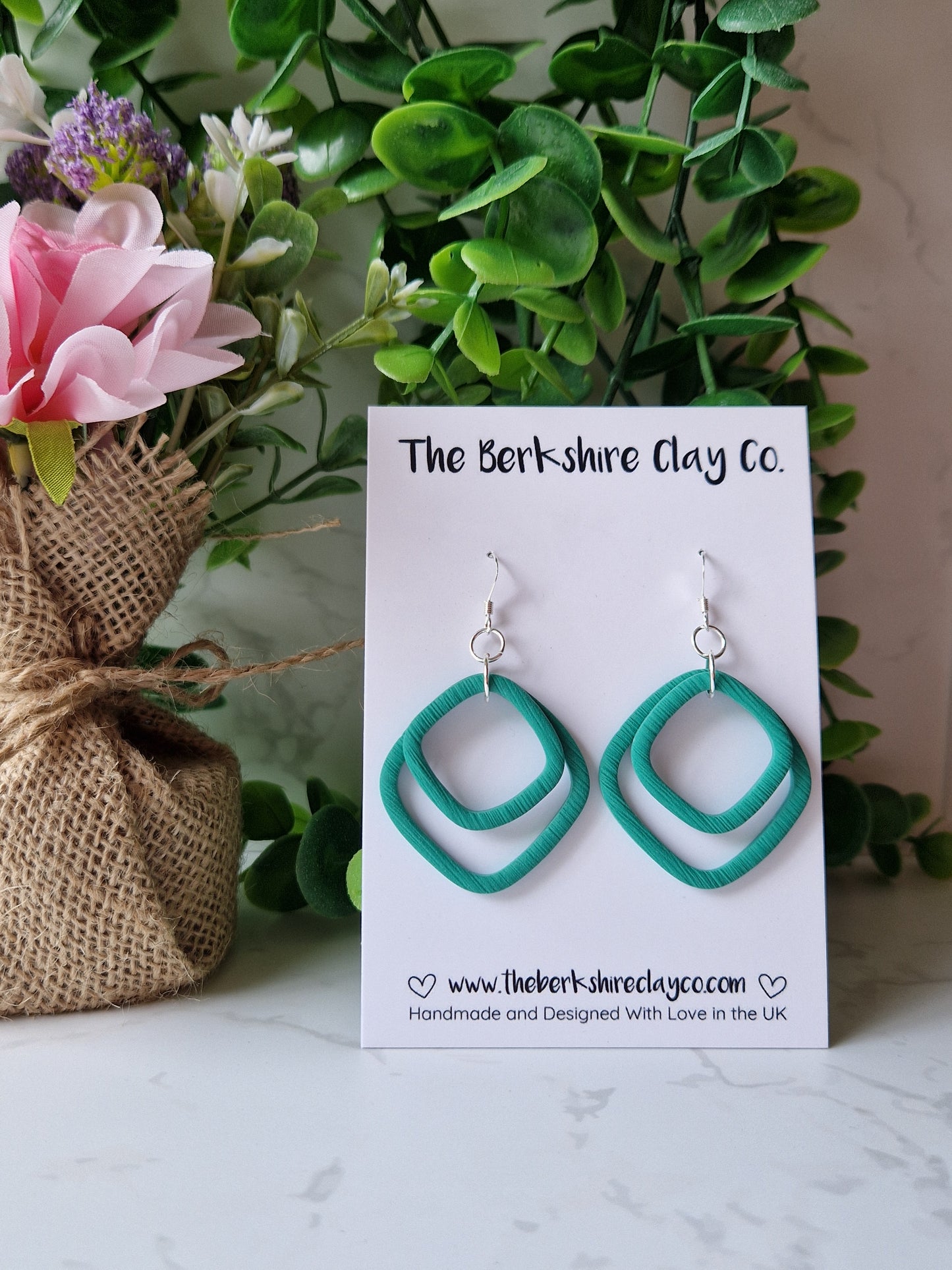 Jade Green Square Layered Dangle Earrings