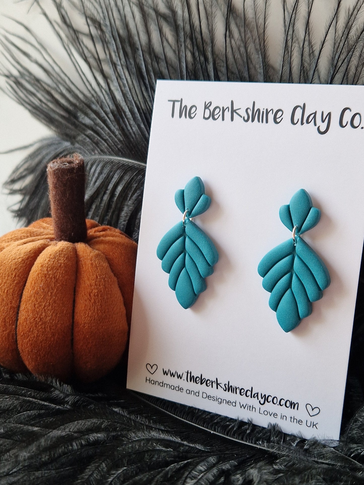 Teal Leaf Dangle Stud Earrings