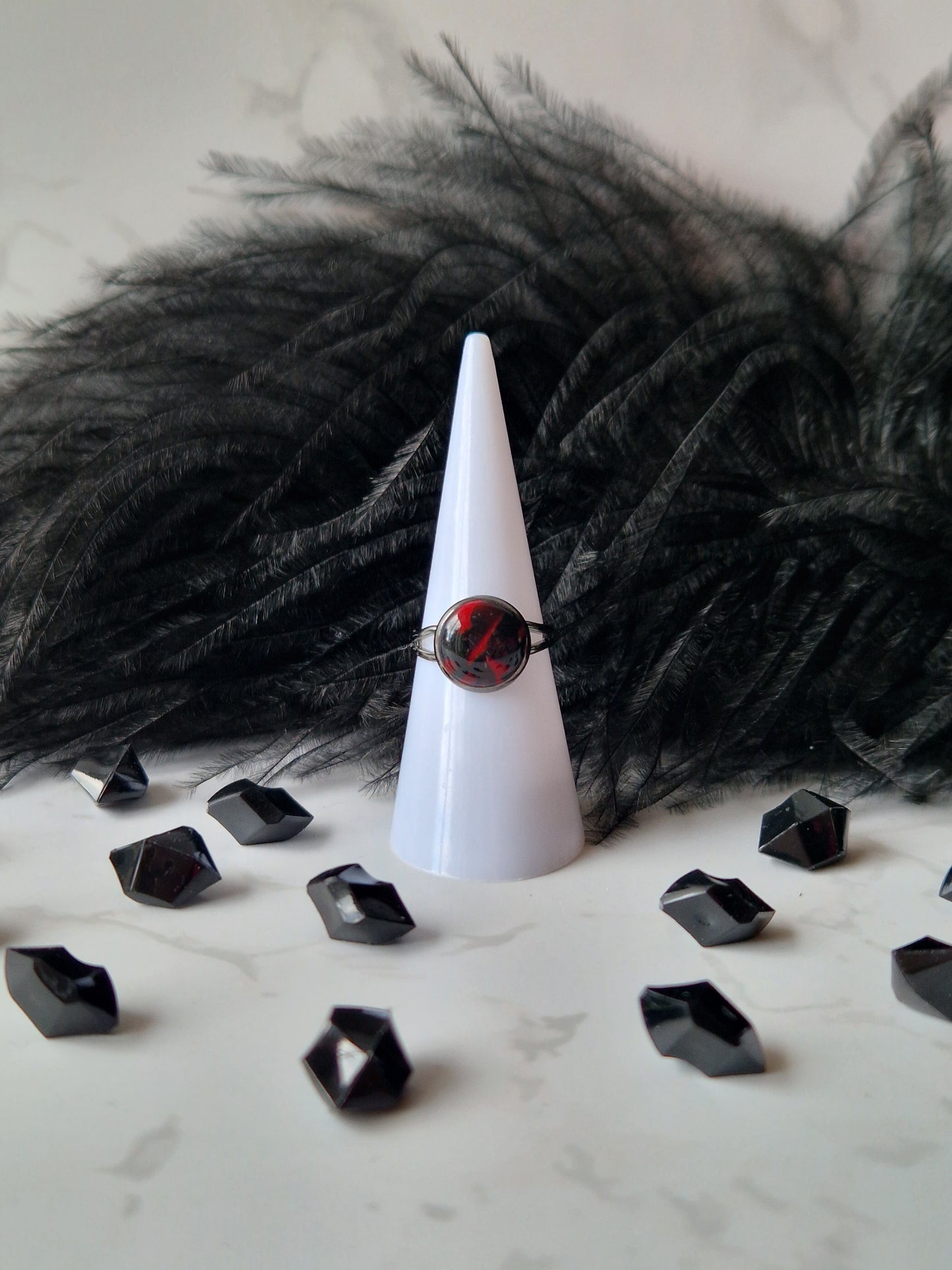 Black and Red Adjustable Ring