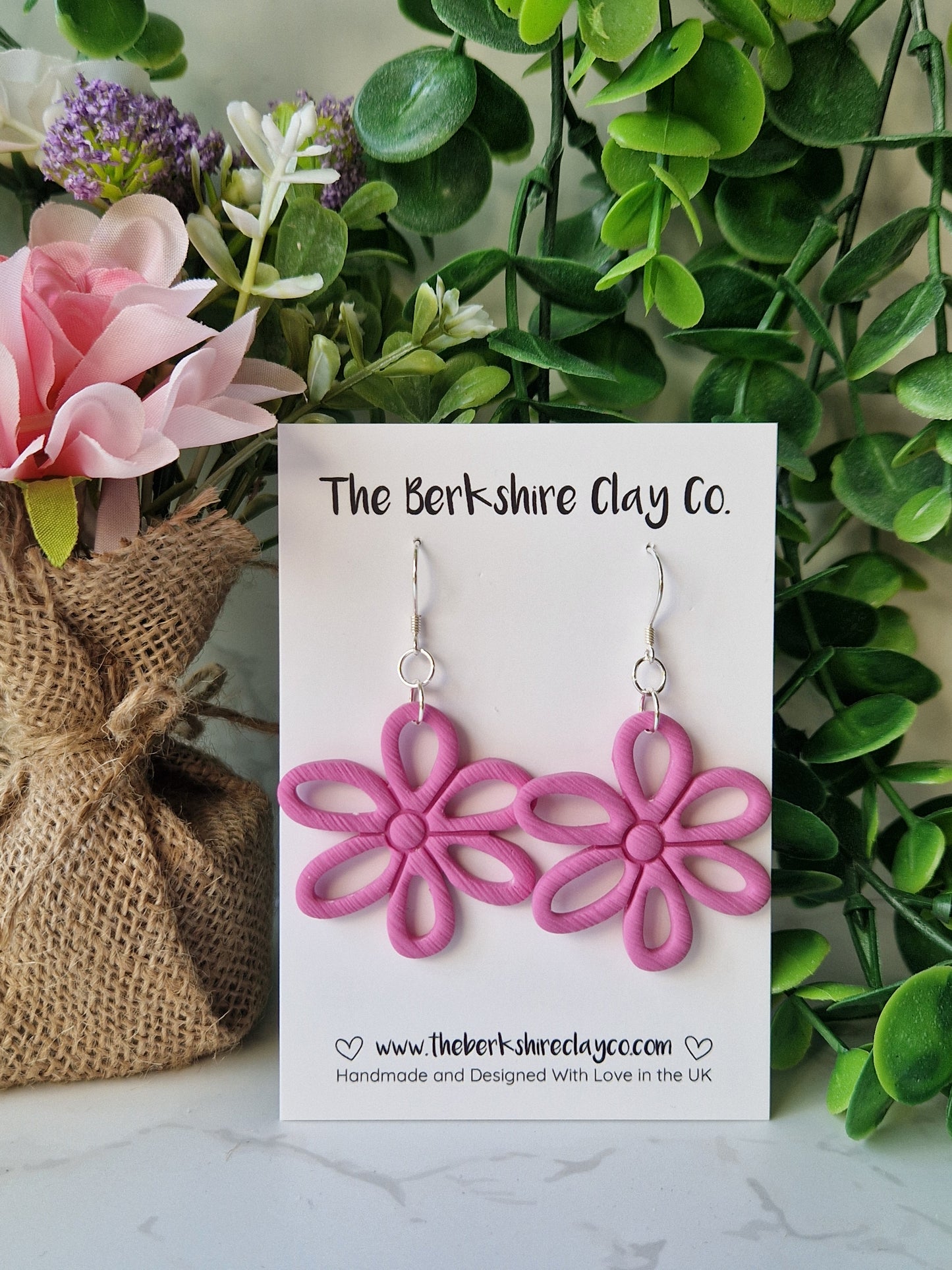 Pink Skinny Flower Dangle Earrings