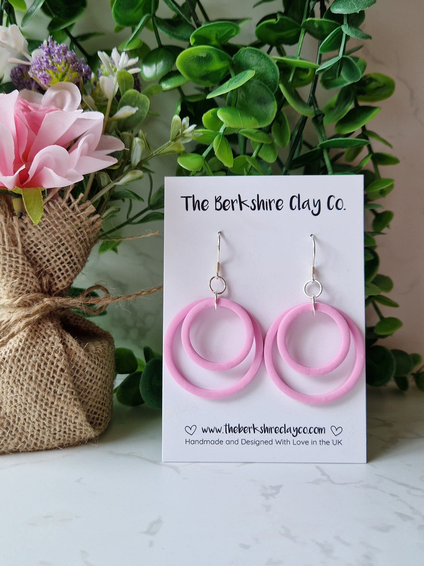 Pink Circle Layered Dangle Earrings