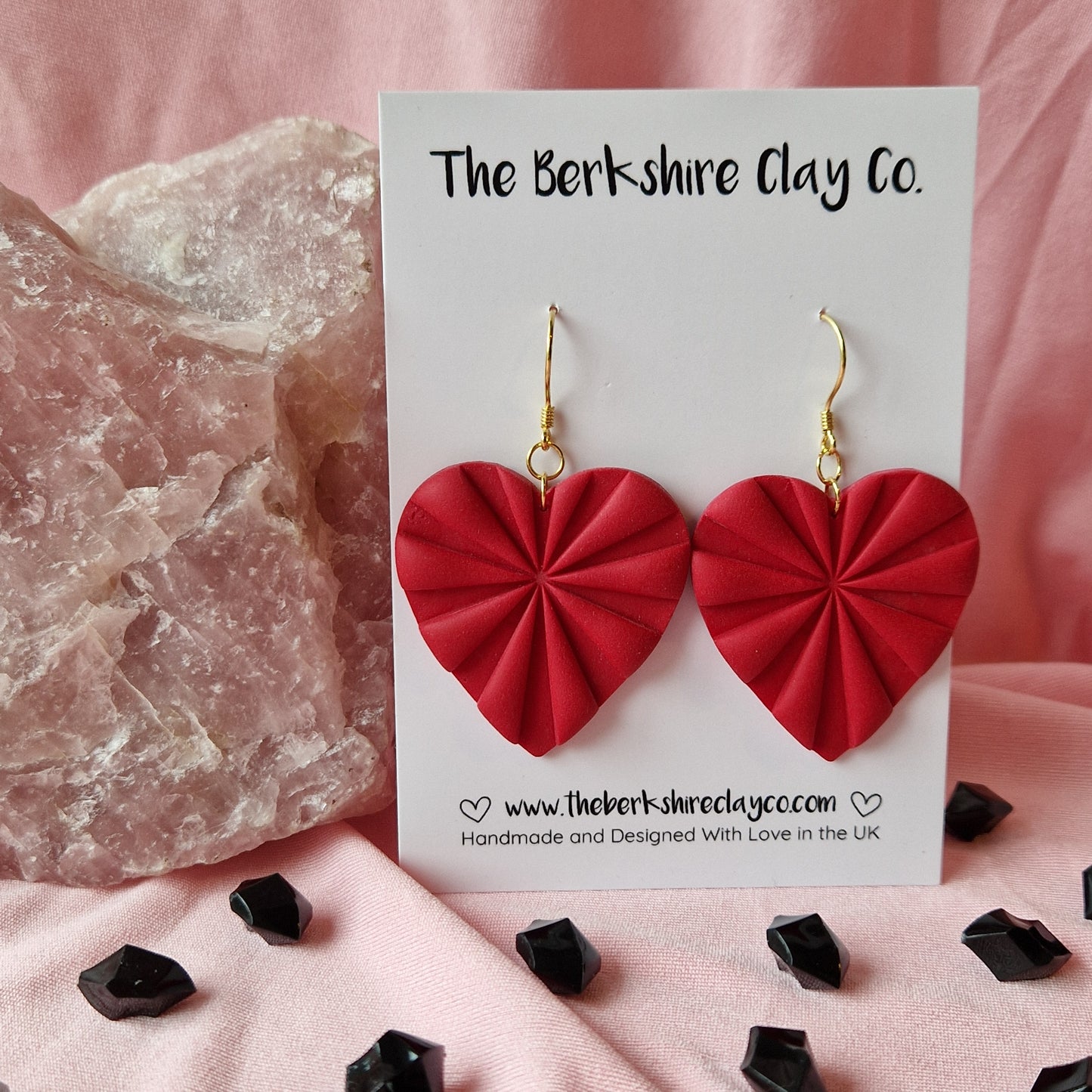 Red Starburst Heart Dangle Earrings