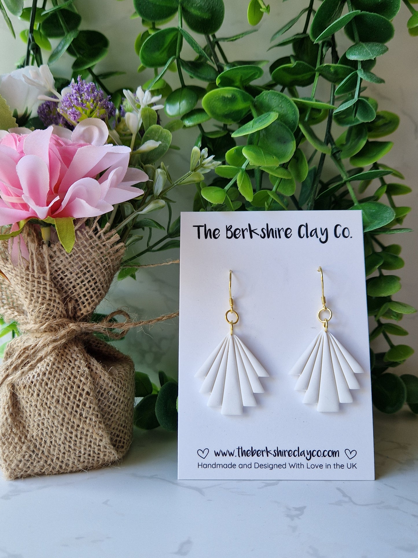 White Art Deco Dangle Earrings