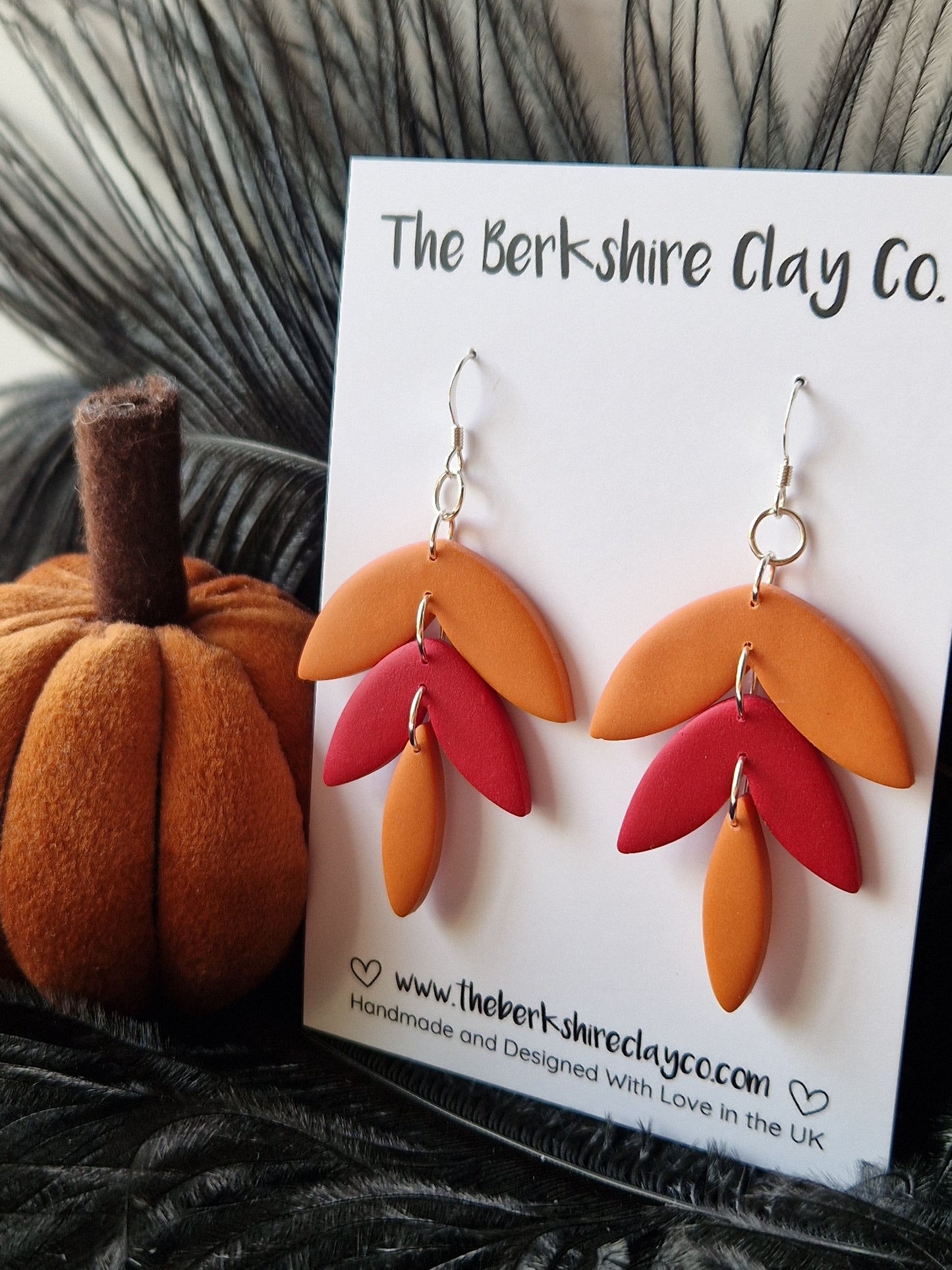 Orange and Red Triple Leaf Dangle Earrings