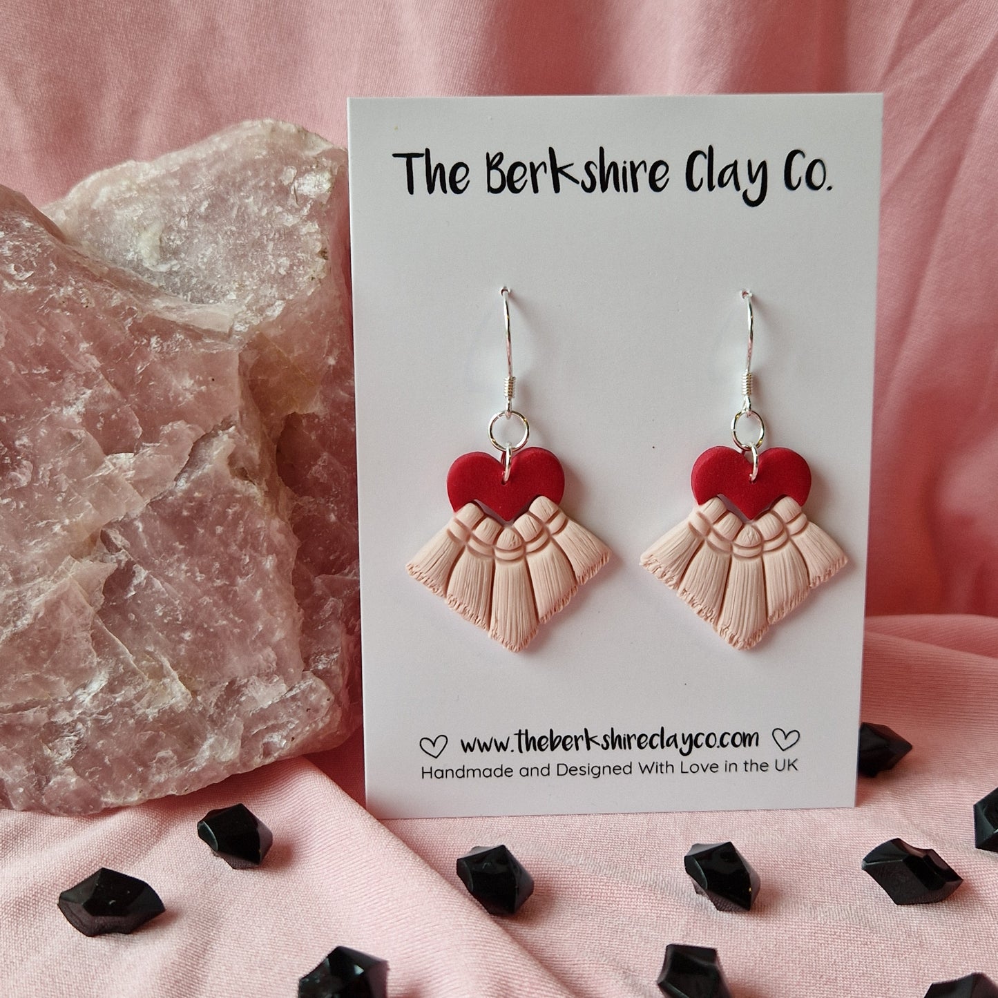 Pink & Red Macrame Inspired Heart Dangle Earrings