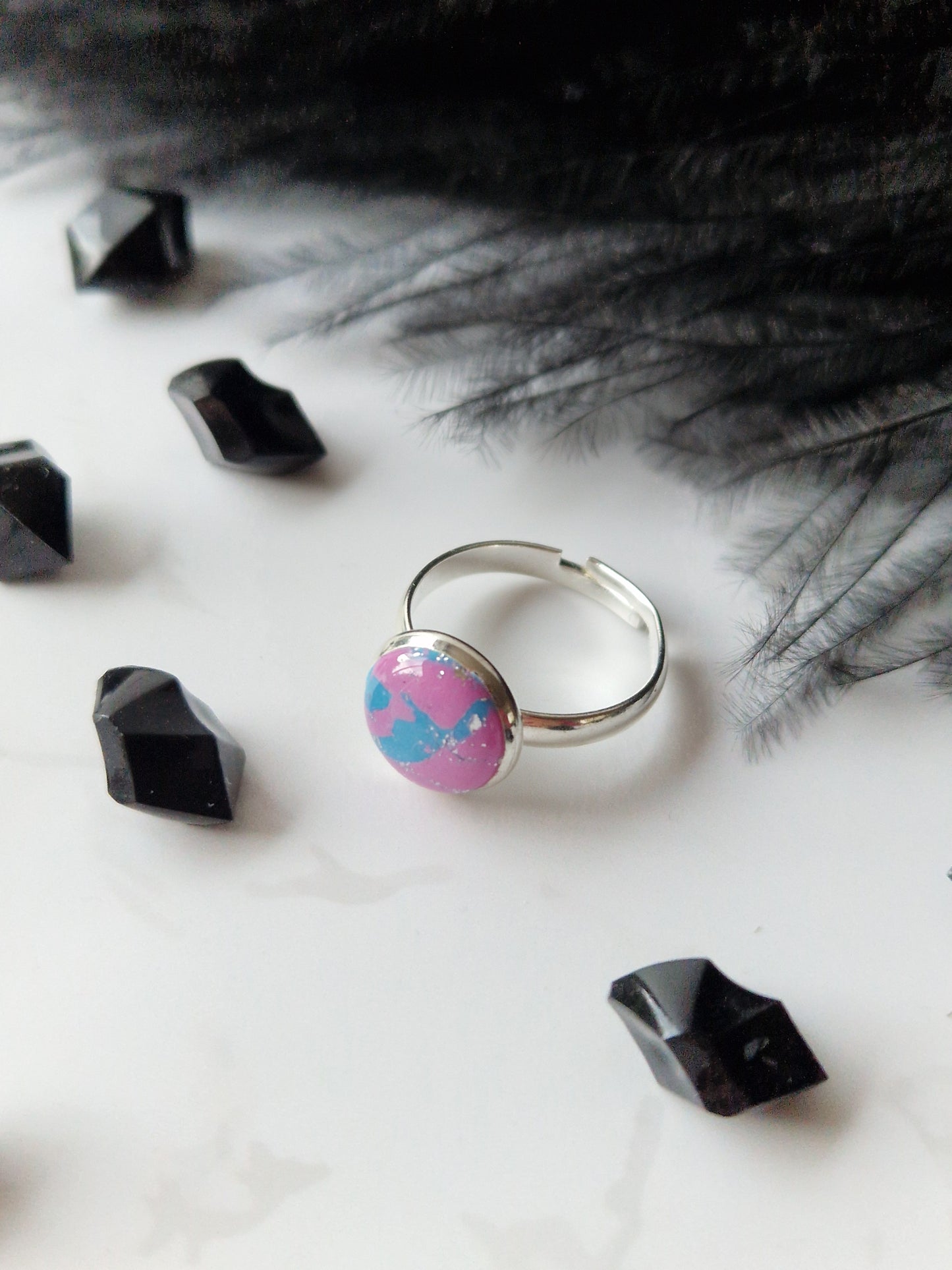 Blue, Pink and Silver Adjustable Ring