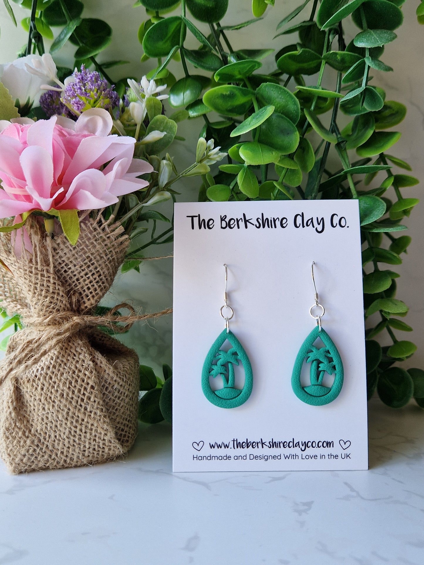 Green Palm Tree Dangle Earrings