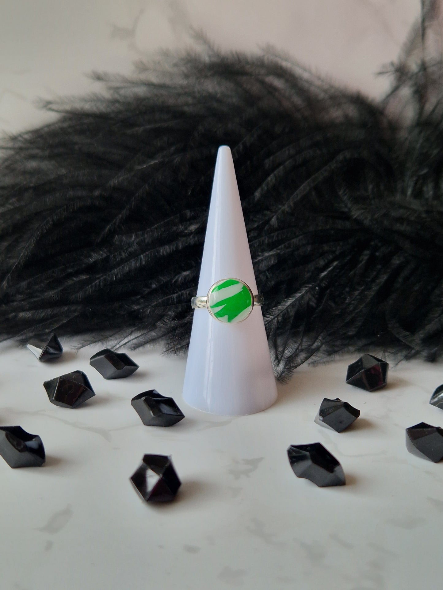 Green and White Adjustable Ring