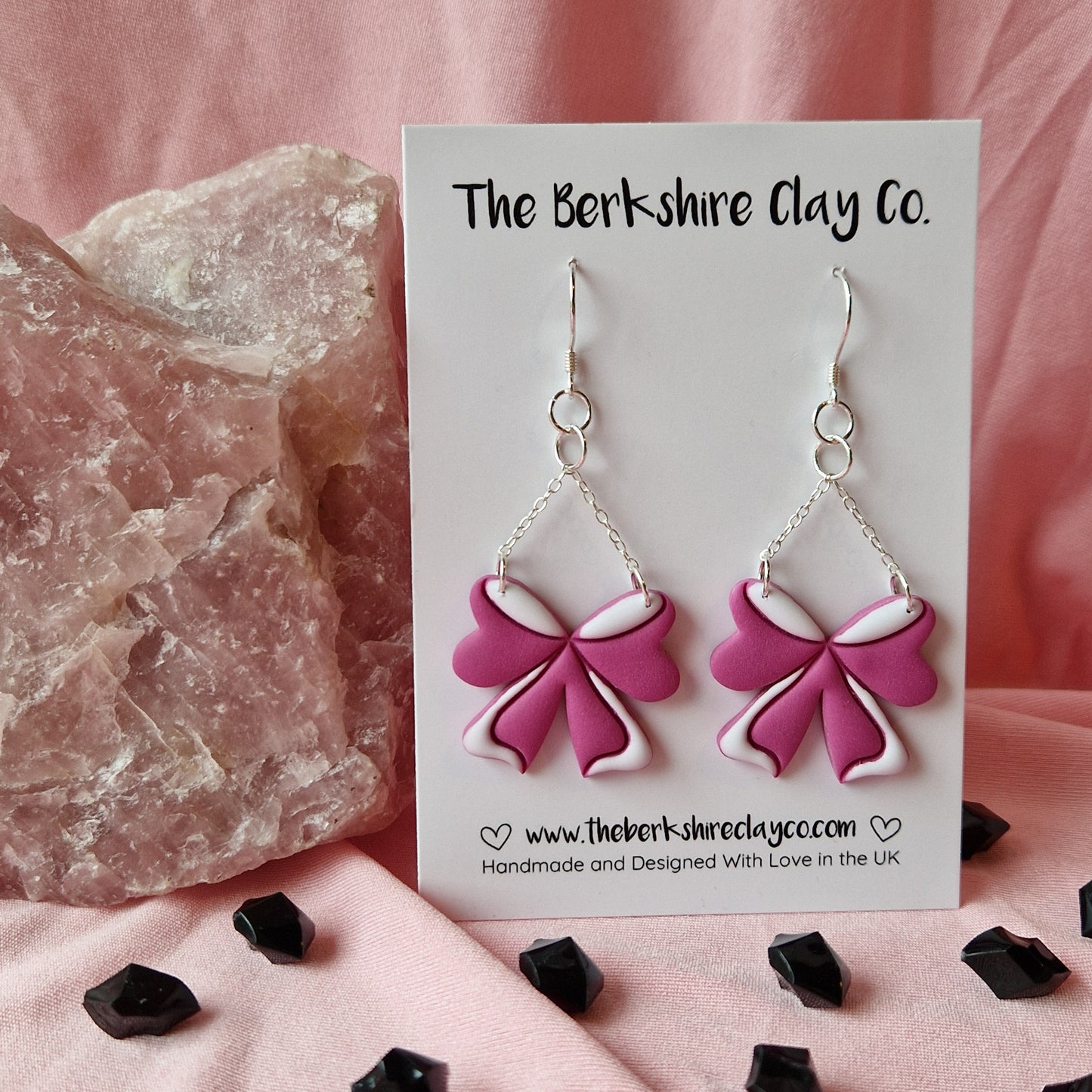 Pink Flowy Bow Dangle Earrings