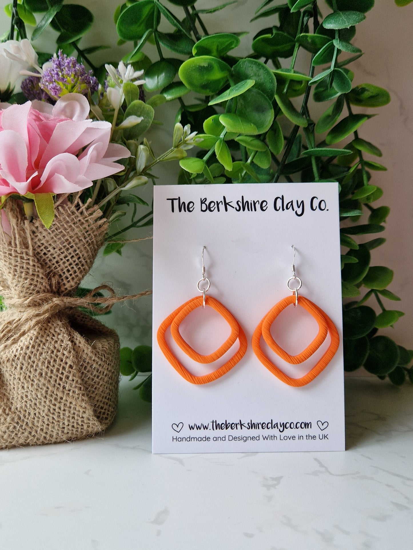 Orange Square Layered Dangle Earrings