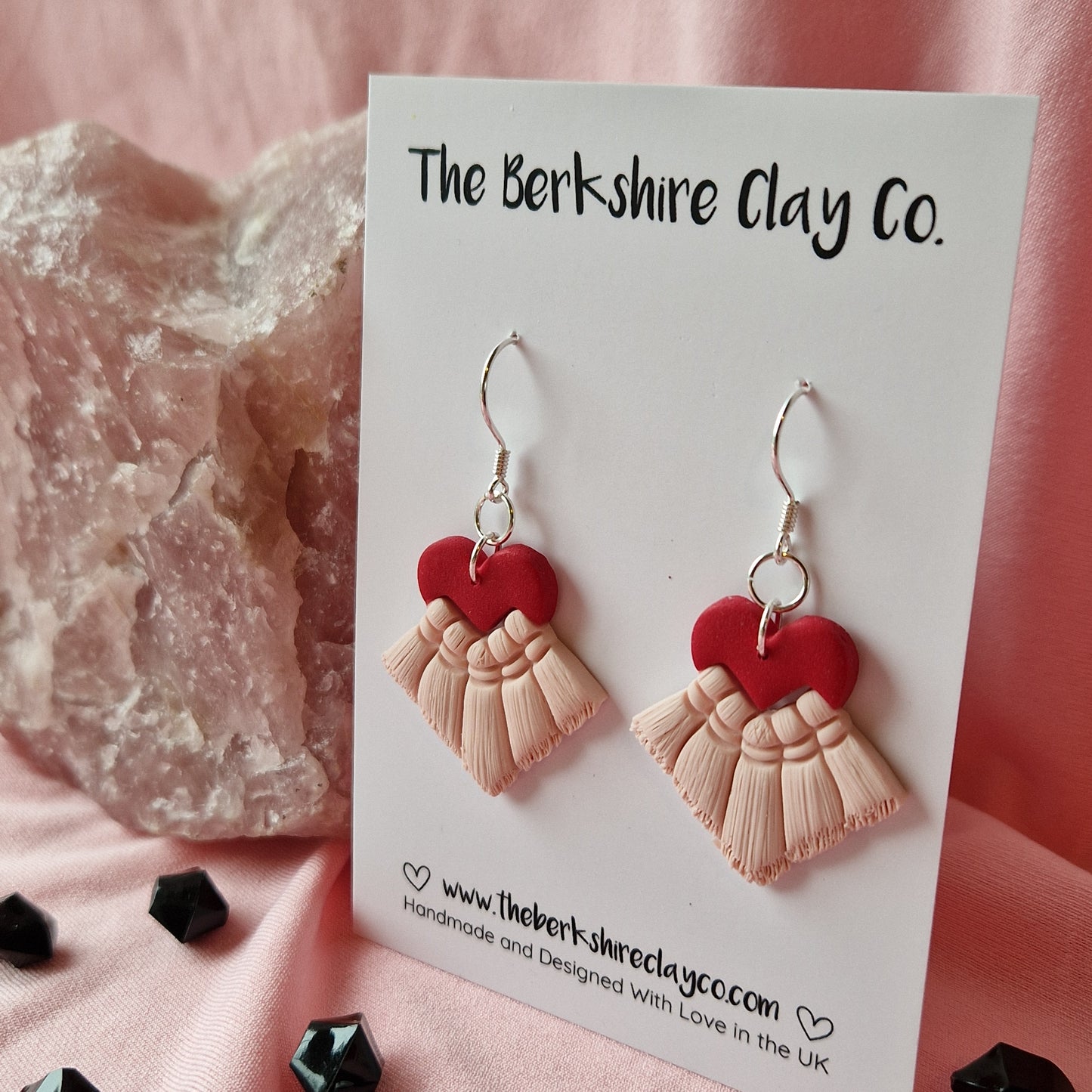 Pink & Red Macrame Inspired Heart Dangle Earrings