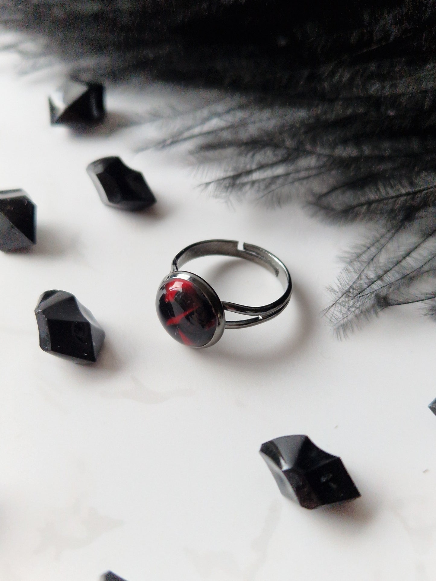 Black and Red Adjustable Ring