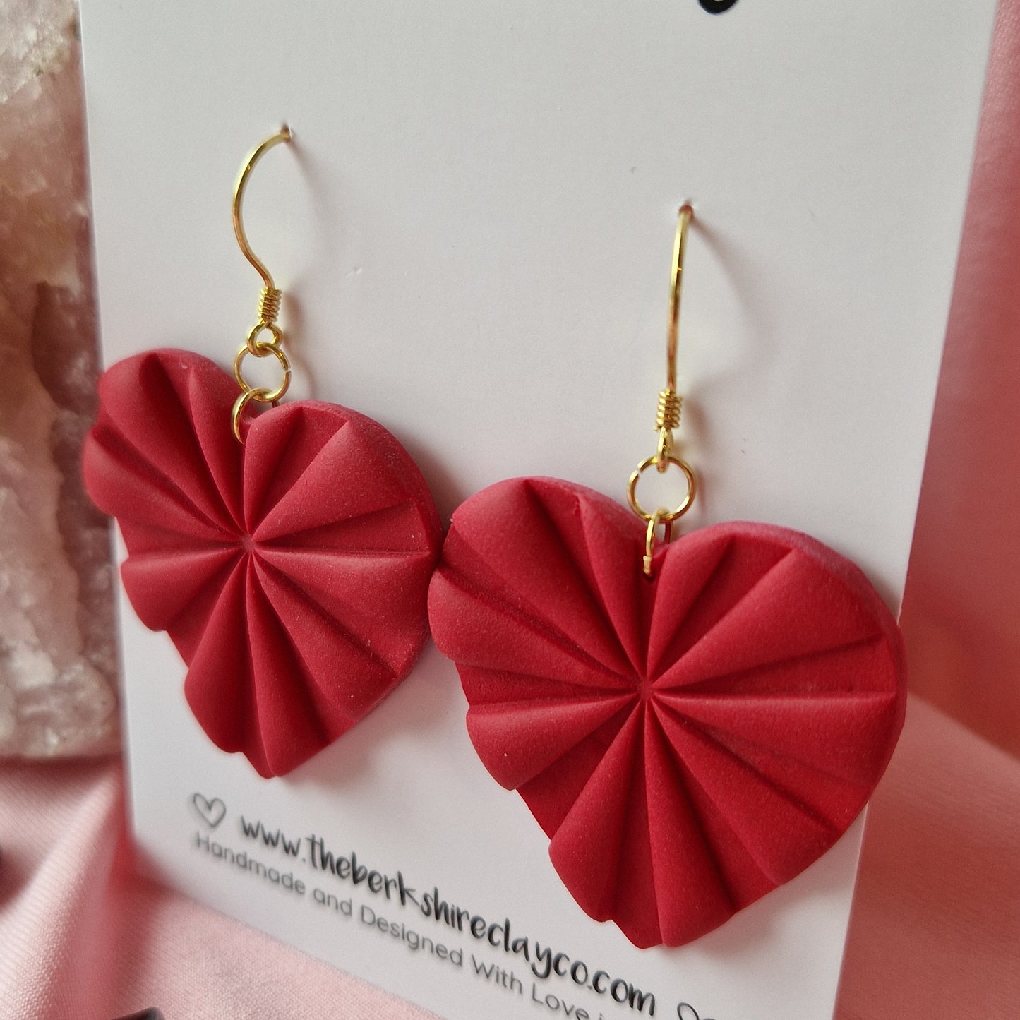Red Starburst Heart Dangle Earrings