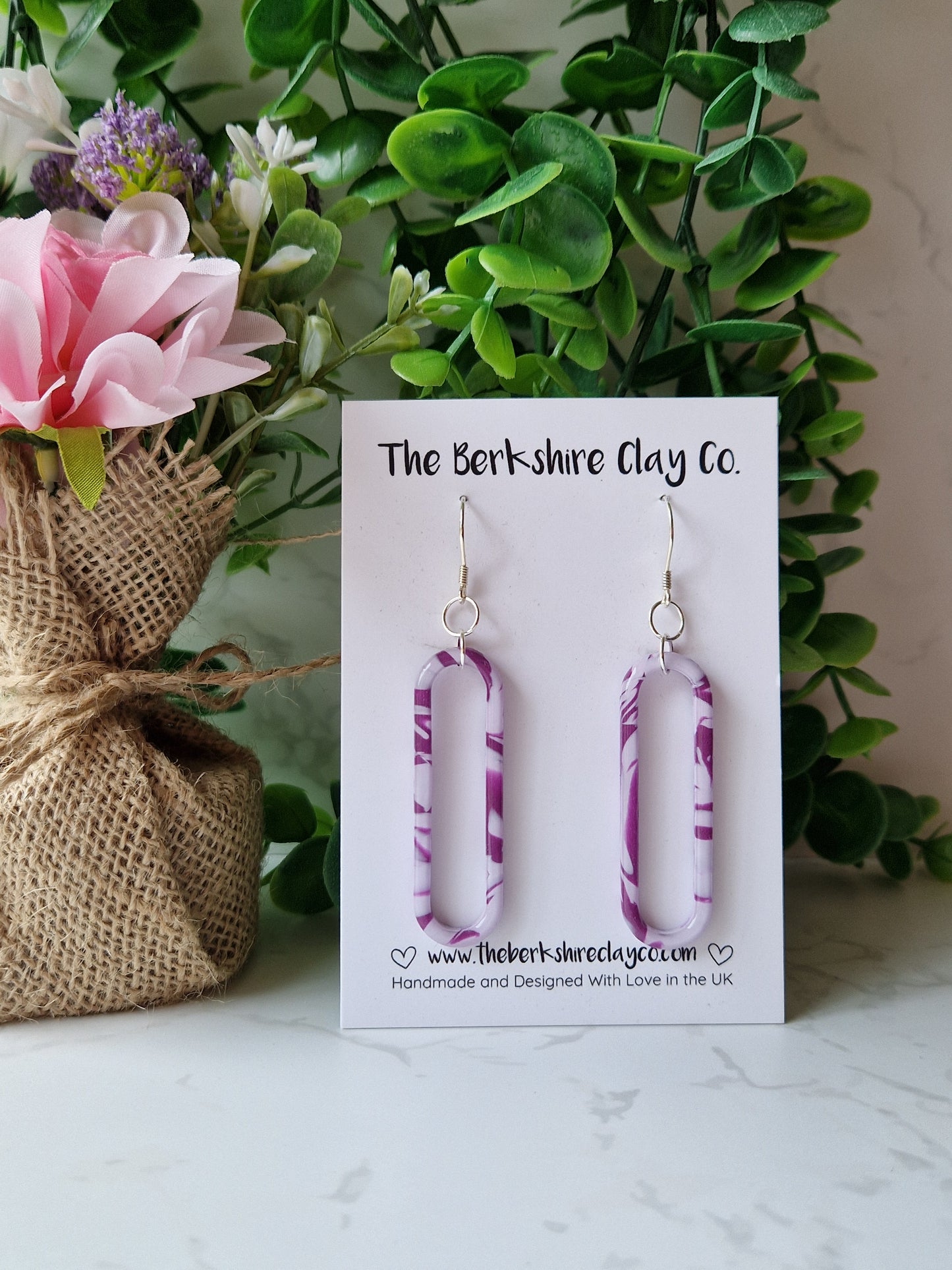 Two Tone Purple Oval Dangle Earrings