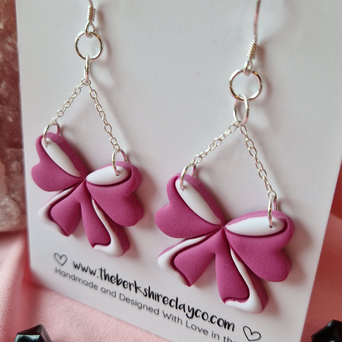 Pink Flowy Bow Dangle Earrings