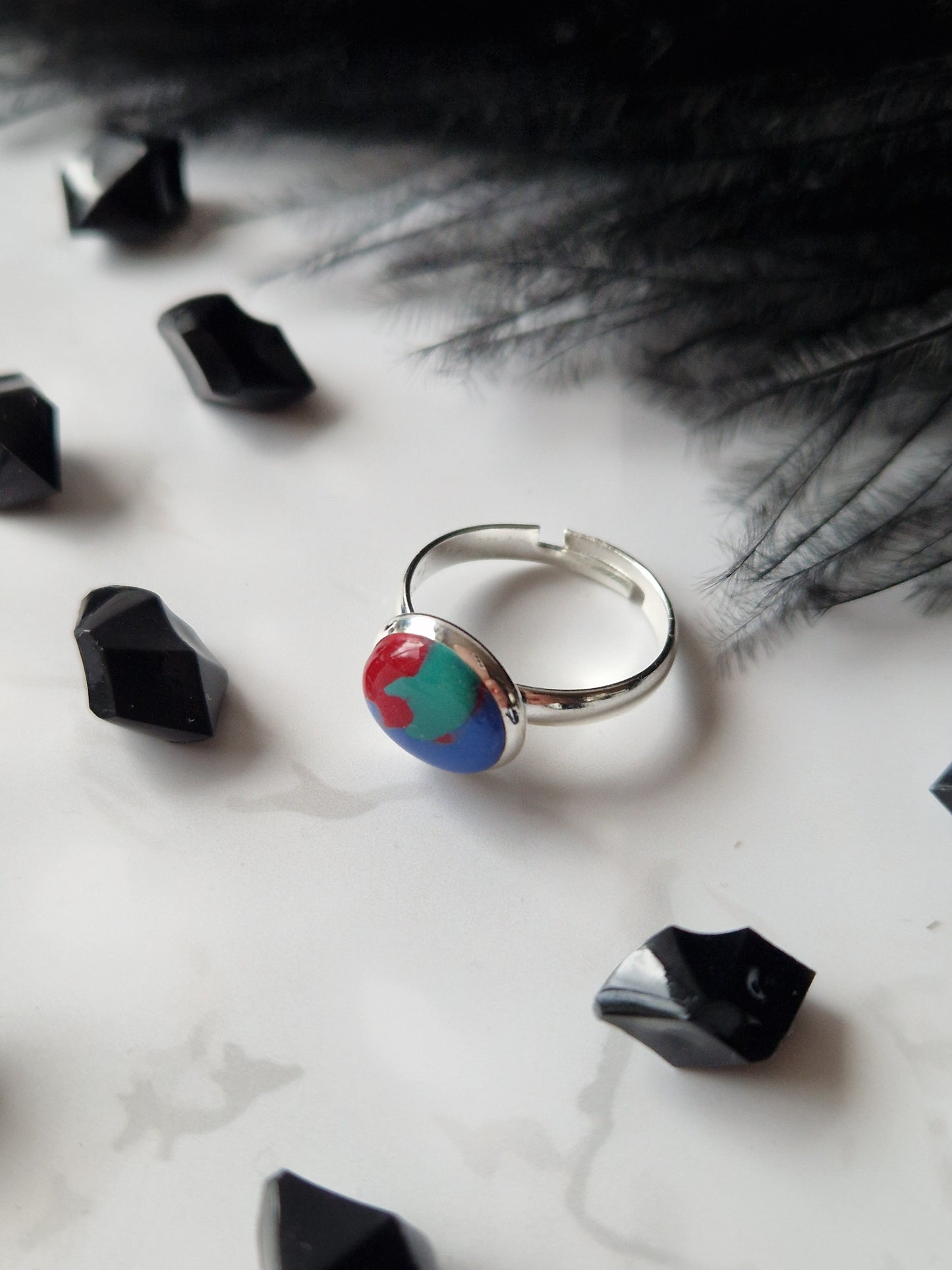 Blue, Turquoise and Red Adjustable Ring