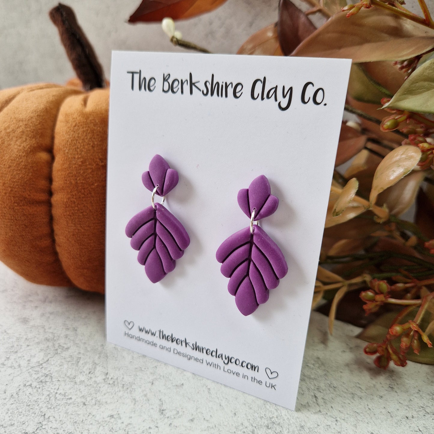 Purple Leaf Dangle Stud Earrings
