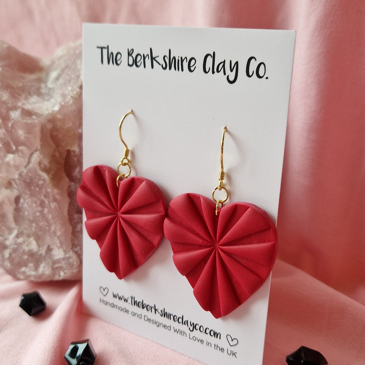 Red Starburst Heart Dangle Earrings