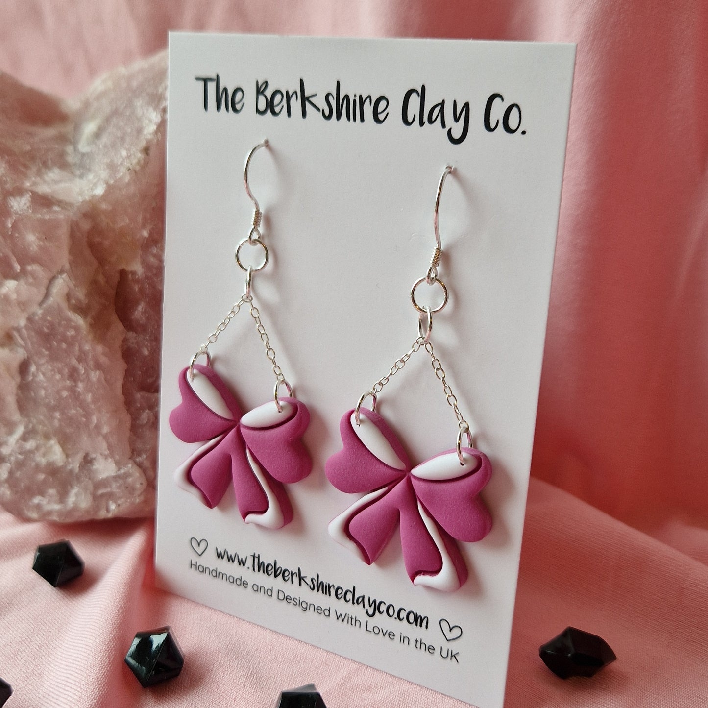 Pink Flowy Bow Dangle Earrings