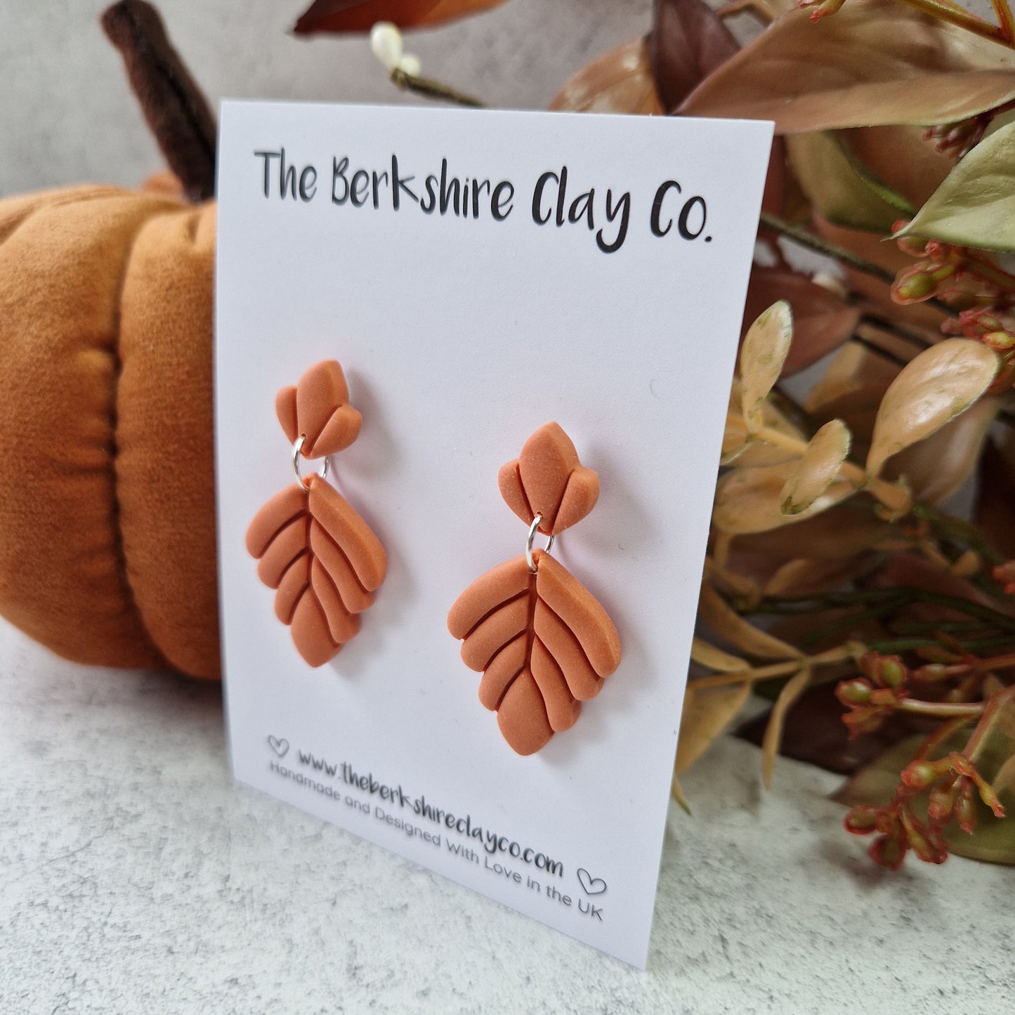 Orange Leaf Dangle Stud Earrings