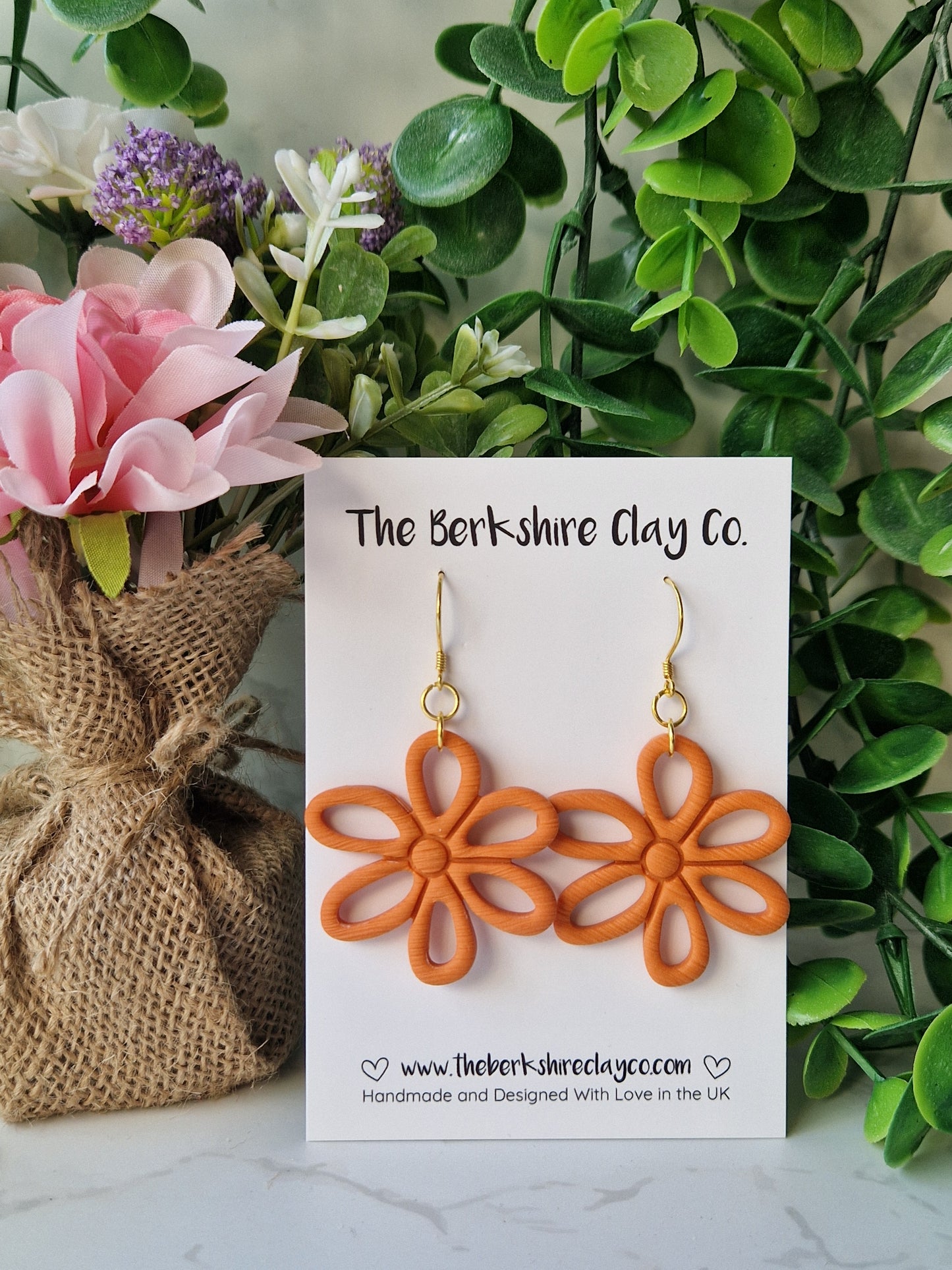 Orange Skinny Flower Dangle Earrings