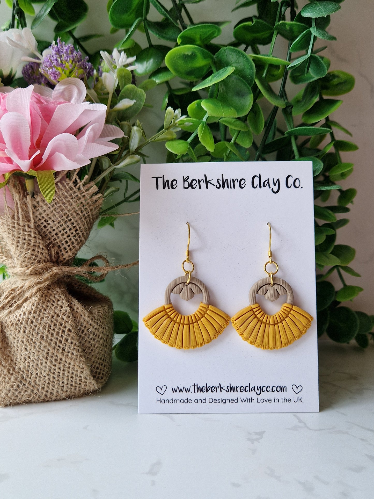 Yellow Macrame Inspired Fan Dangle Earrings