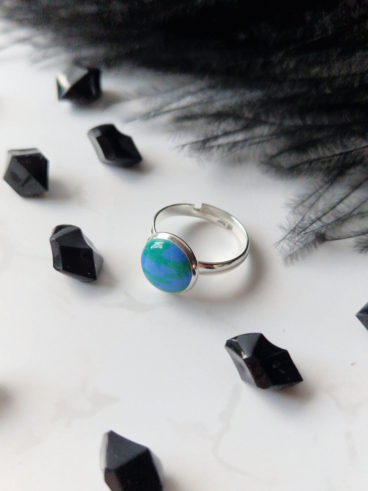 Blue and Green Adjustable Ring