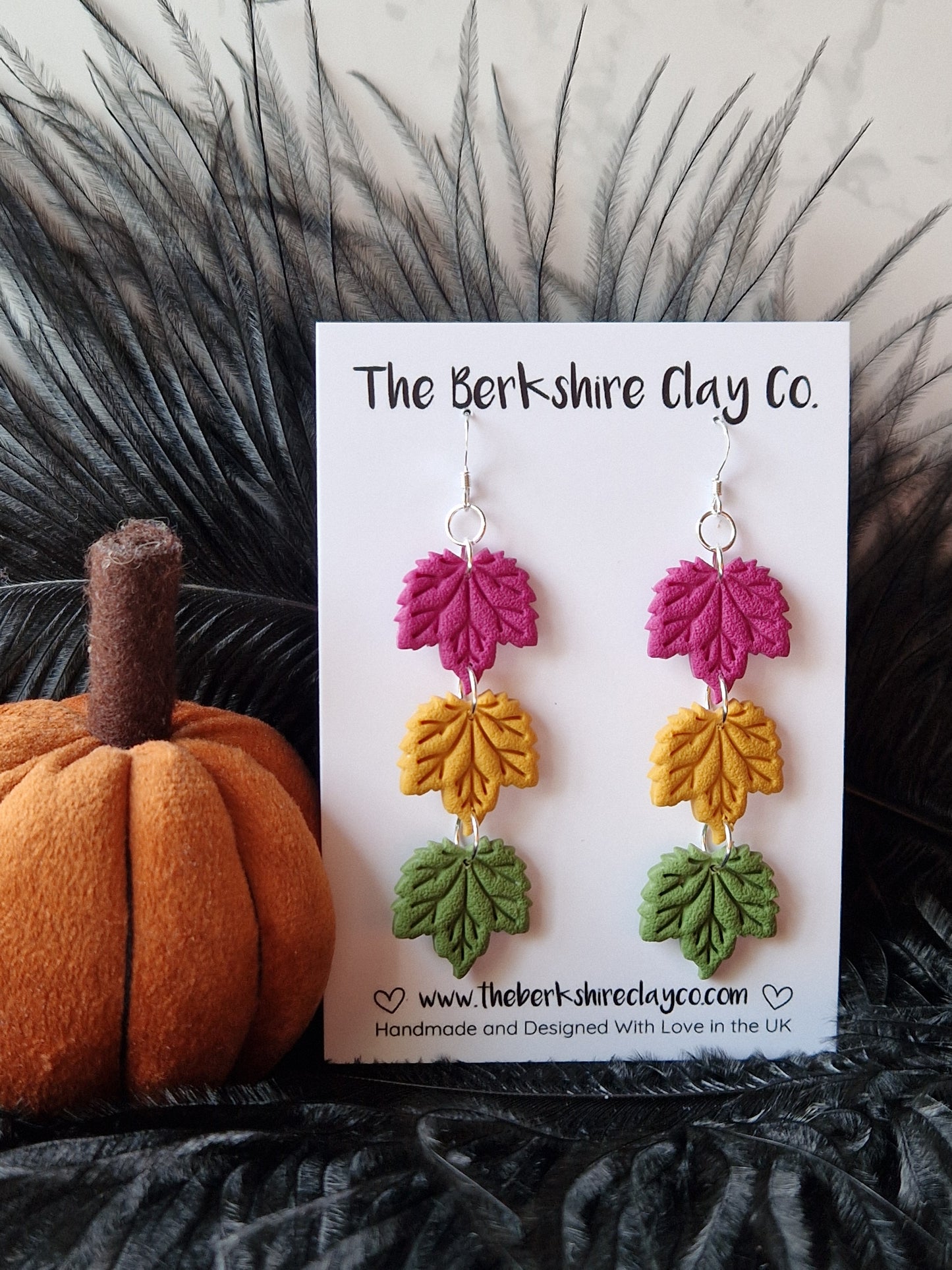 Turnip, Yellow, and Green Triple Maple Leaf Dangle Earrings