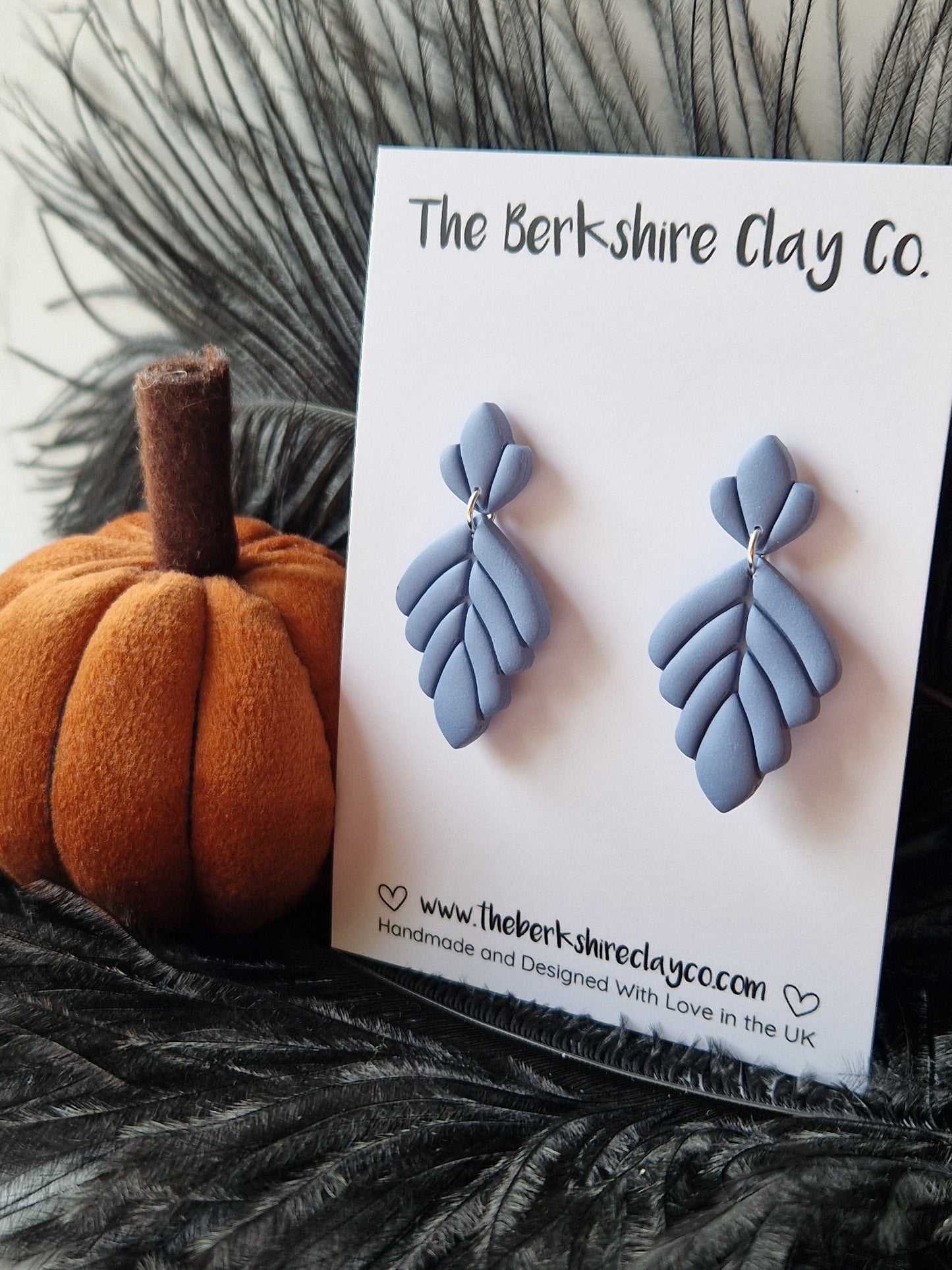 Mid Blue Leaf Dangle Stud Earrings