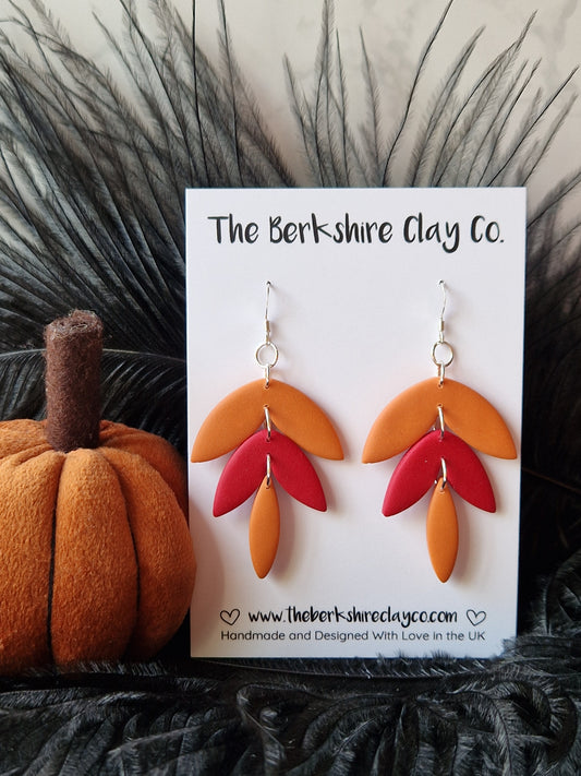 Orange and Red Triple Leaf Dangle Earrings