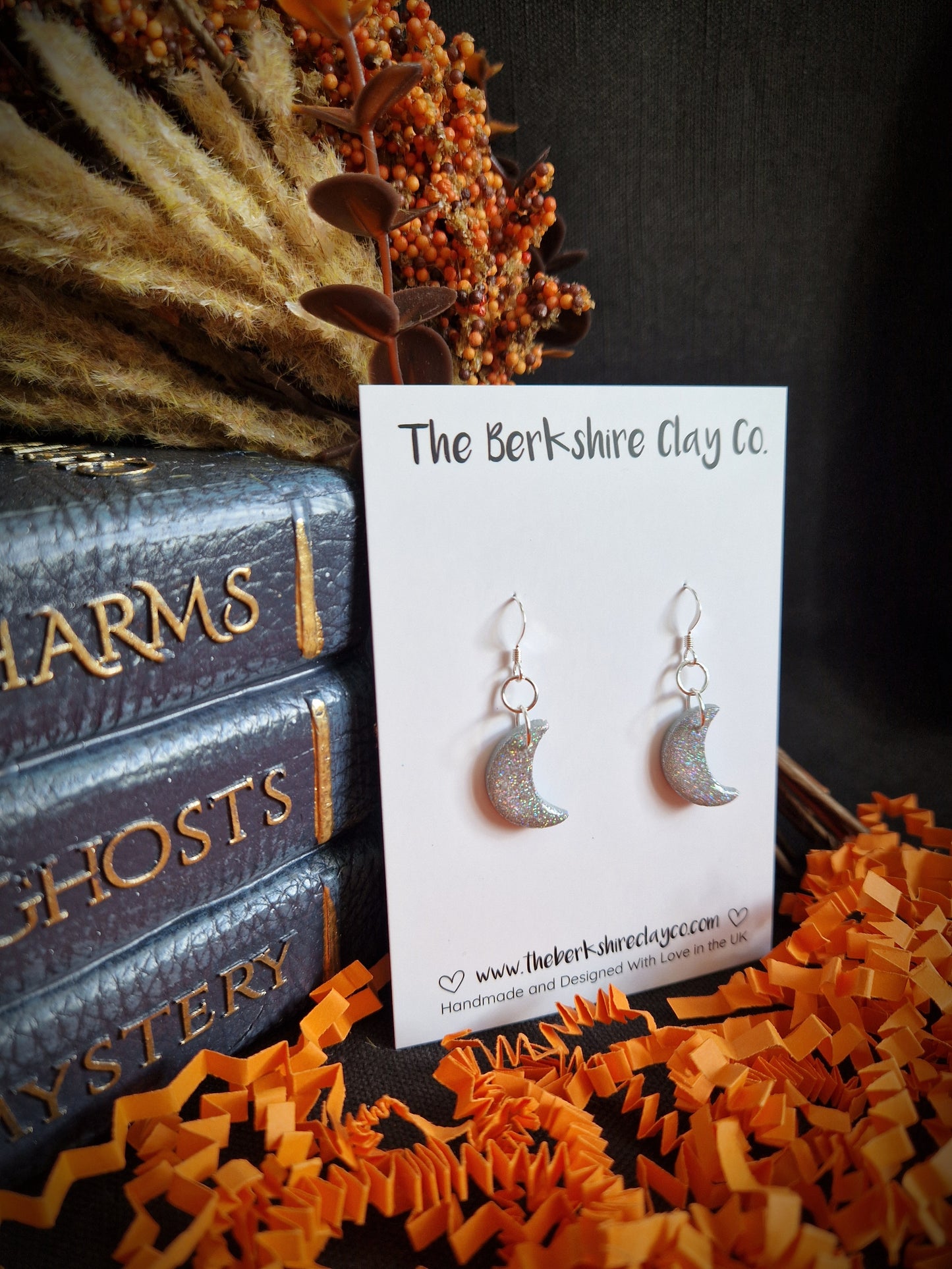 Small Glitter Moon Dangle Earrings