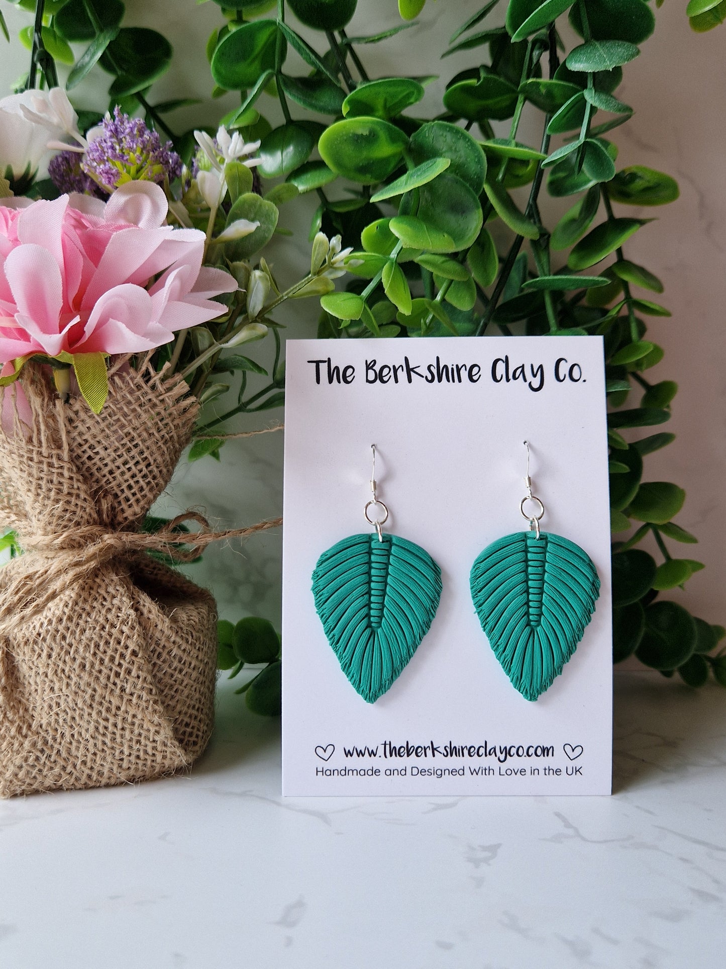 Green Macrame Inspired Feather Dangle Earrings
