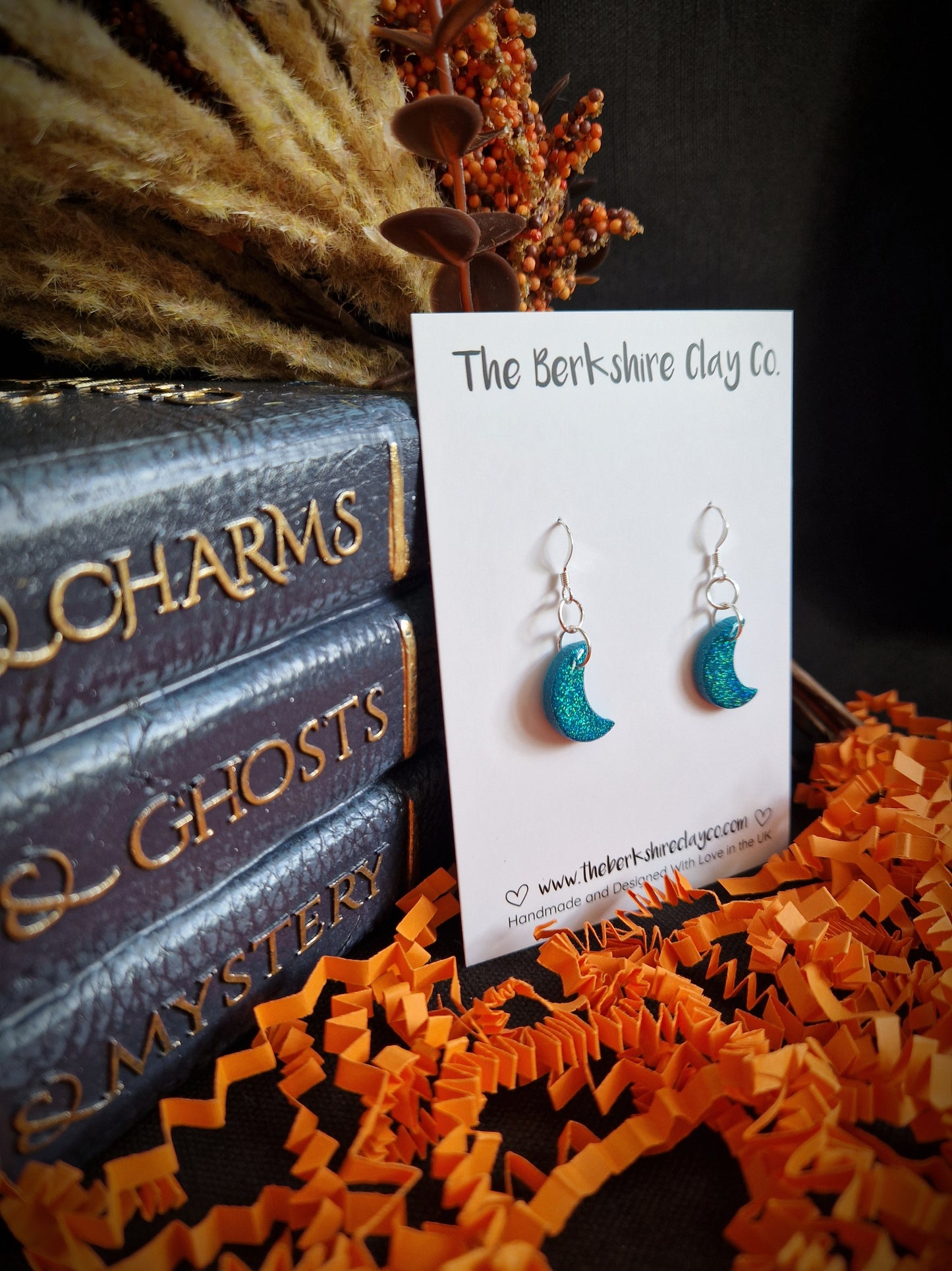 Small Glitter Moon Dangle Earrings