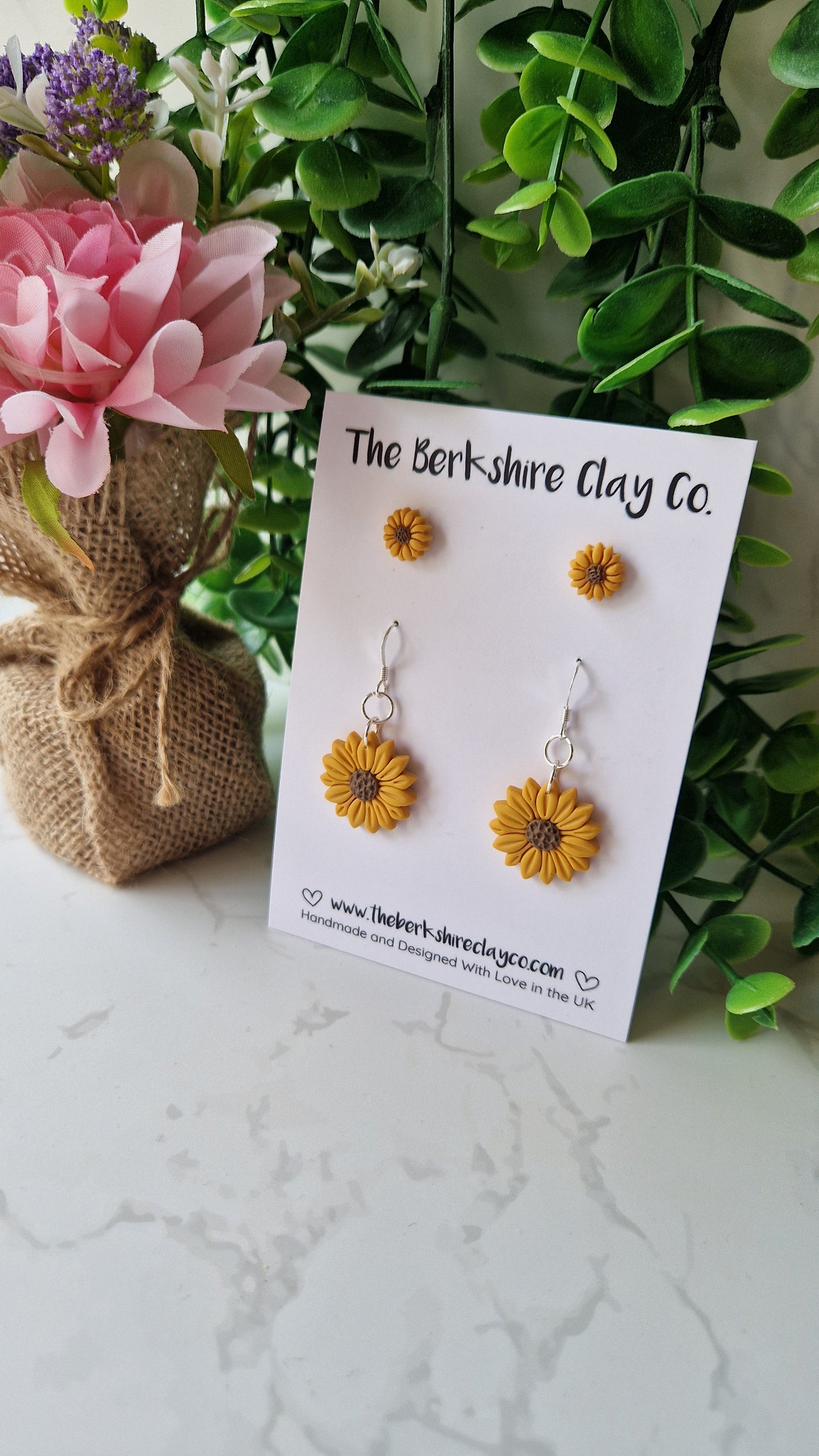 Small Sunflower Dangle Earrings & Stud Set