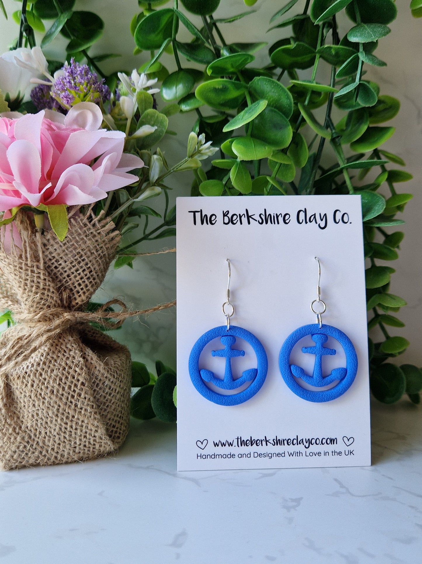Blue Anchor Dangle Earrings