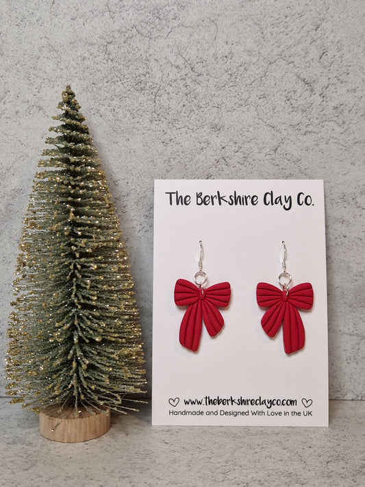 Red Bow Dangle Earrings